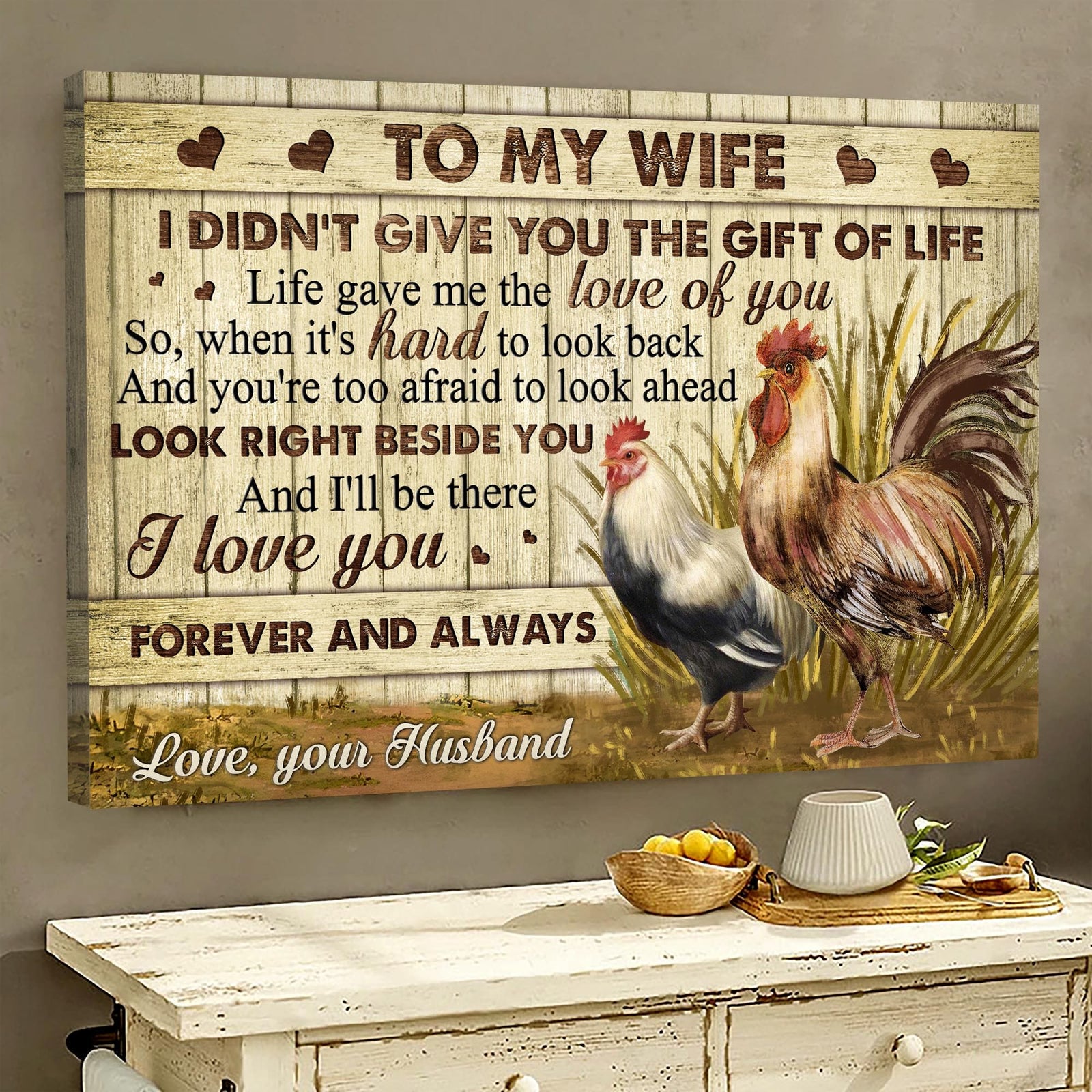 To my wife, Chicken Couple, Look beside you and I'll be there - Couple Landscape Canvas Prints, Wall Art