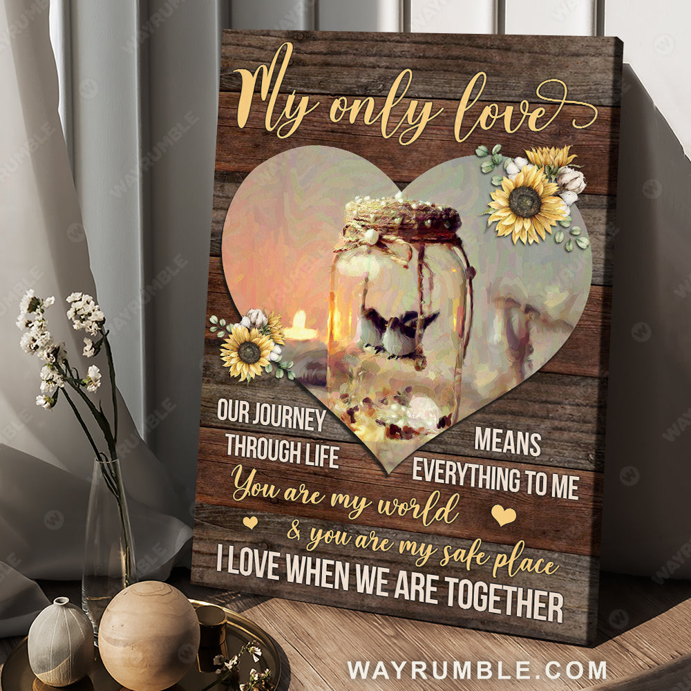 Little birds, Flower jar, Heart shape background, i love when we are together - Couple Portrait Canvas Prints, Wall Art