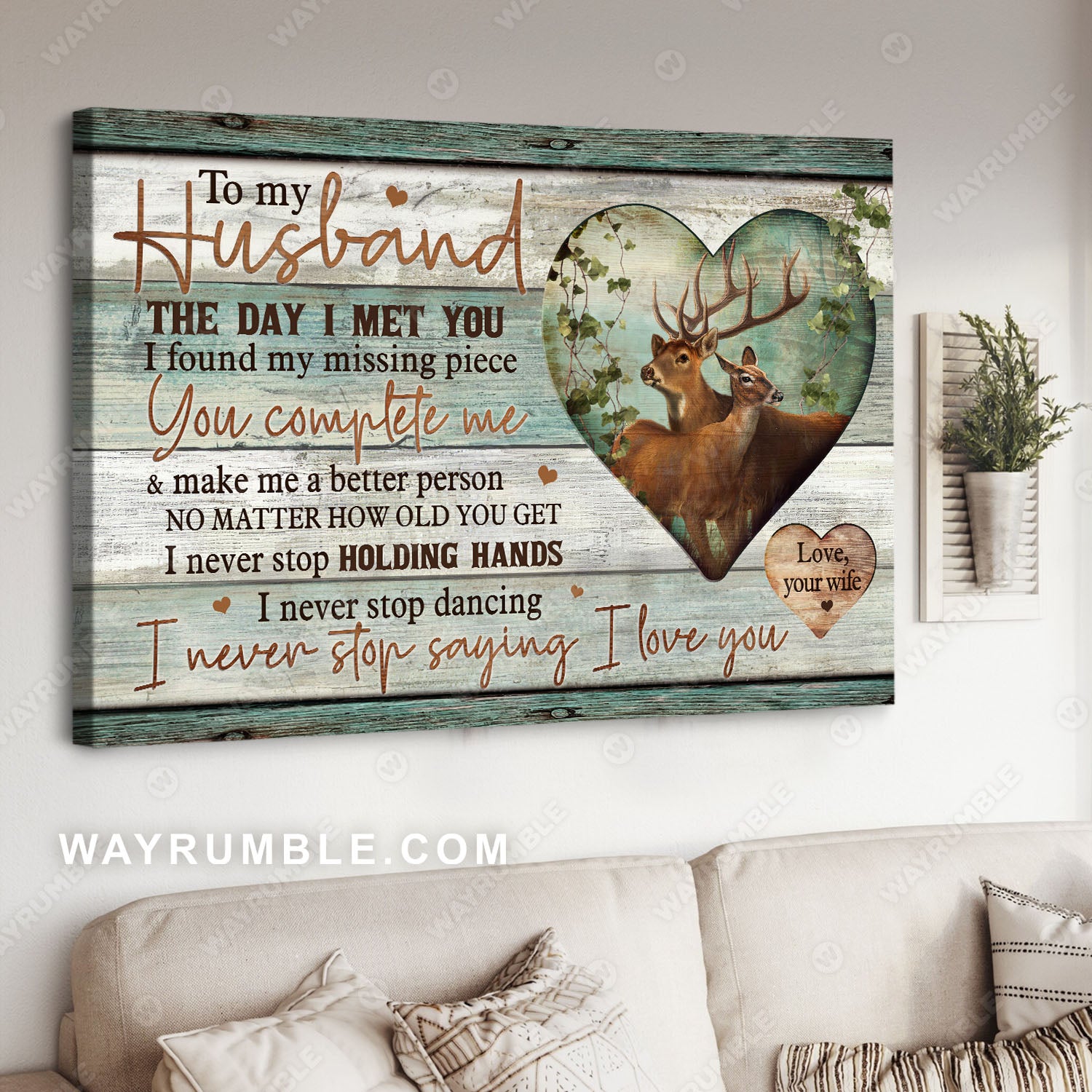 To my husband, Deer drawing, In the forest, I never stop saying I love you - Couple Landscape Canvas Prints, Wall Art