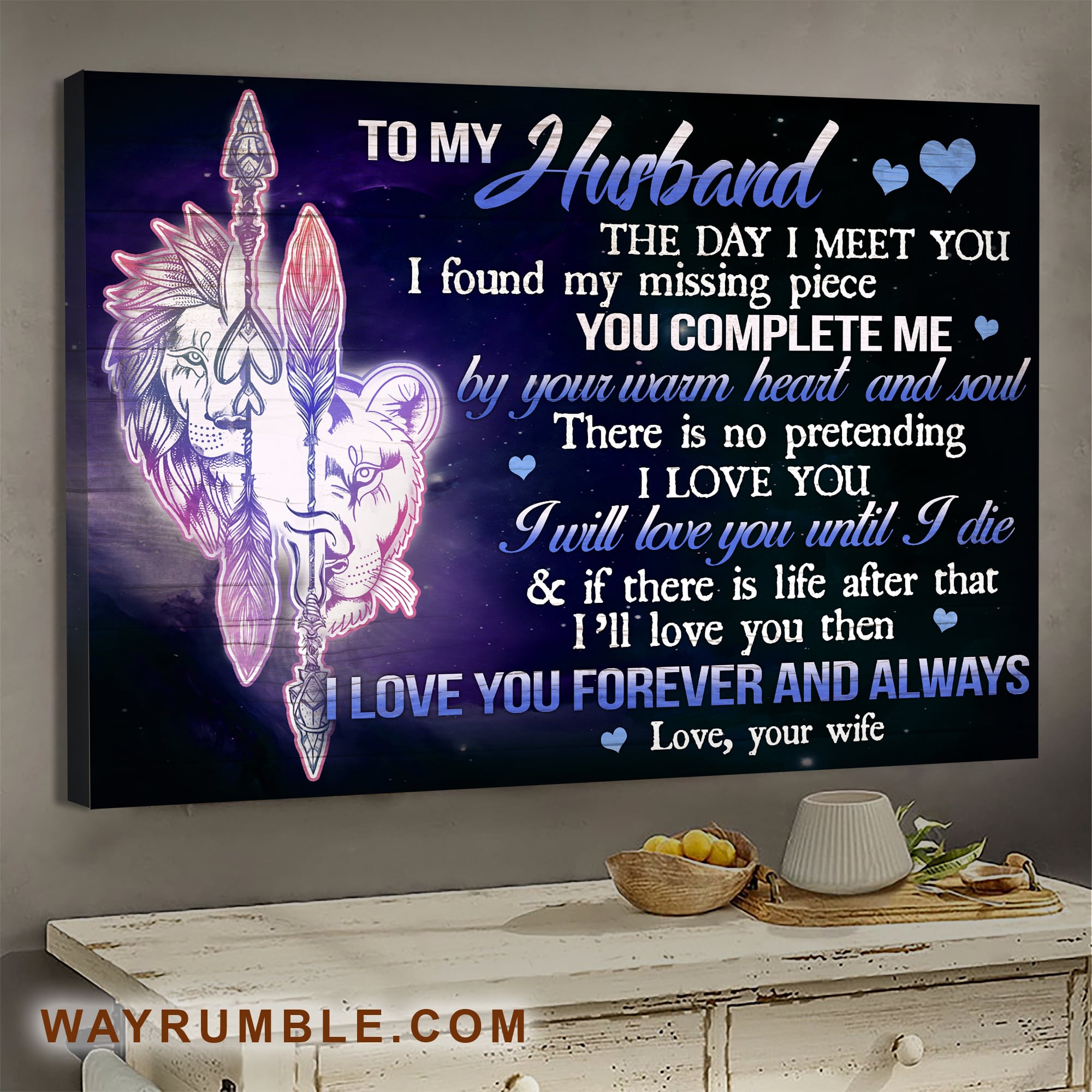 To my husband, Lion, Arrow, The day I meet you I found my missing piece - Couple Landscape Canvas Prints, Wall Art