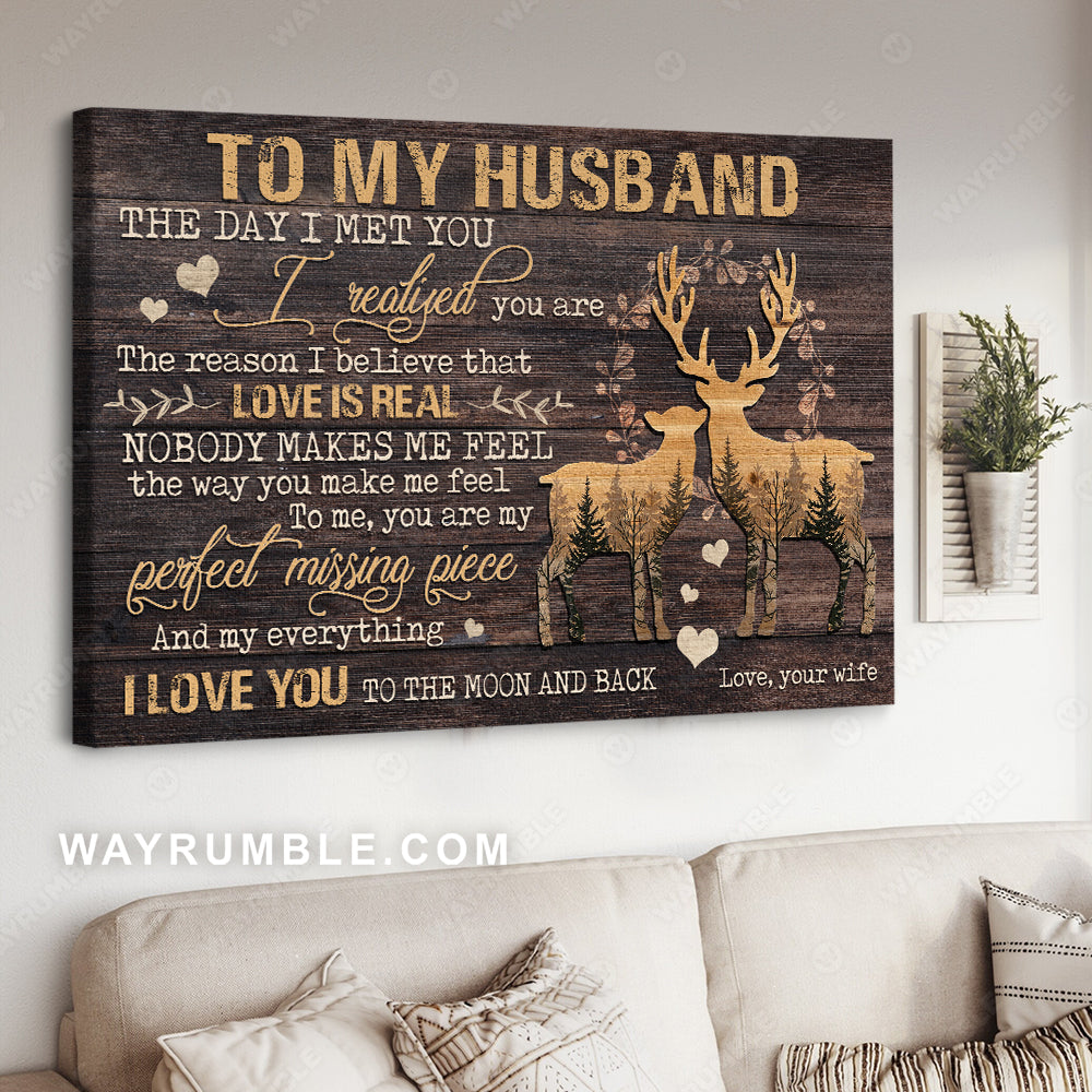 To my husband, Deer carving, Deer couple, You are my perfect missing piece - Couple Landscape Canvas Prints, Wall Art