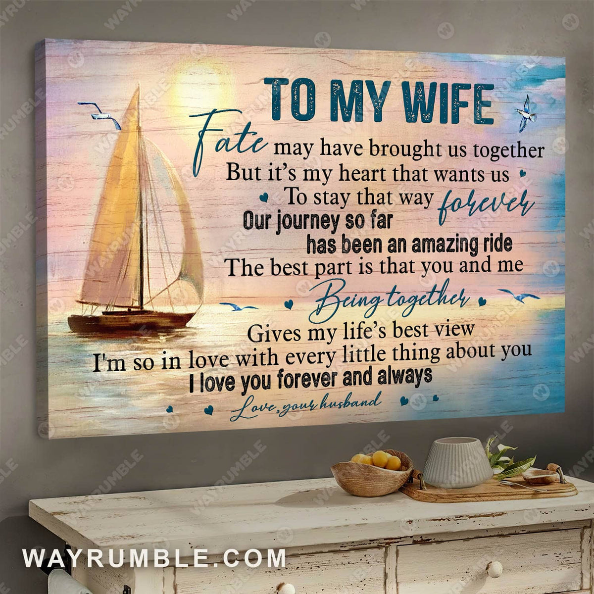 To my wife, Sailboat painting, Sunset Ocean, I&#39;m so in love with you - Couple Portrait Canvas Prints, Wall Art