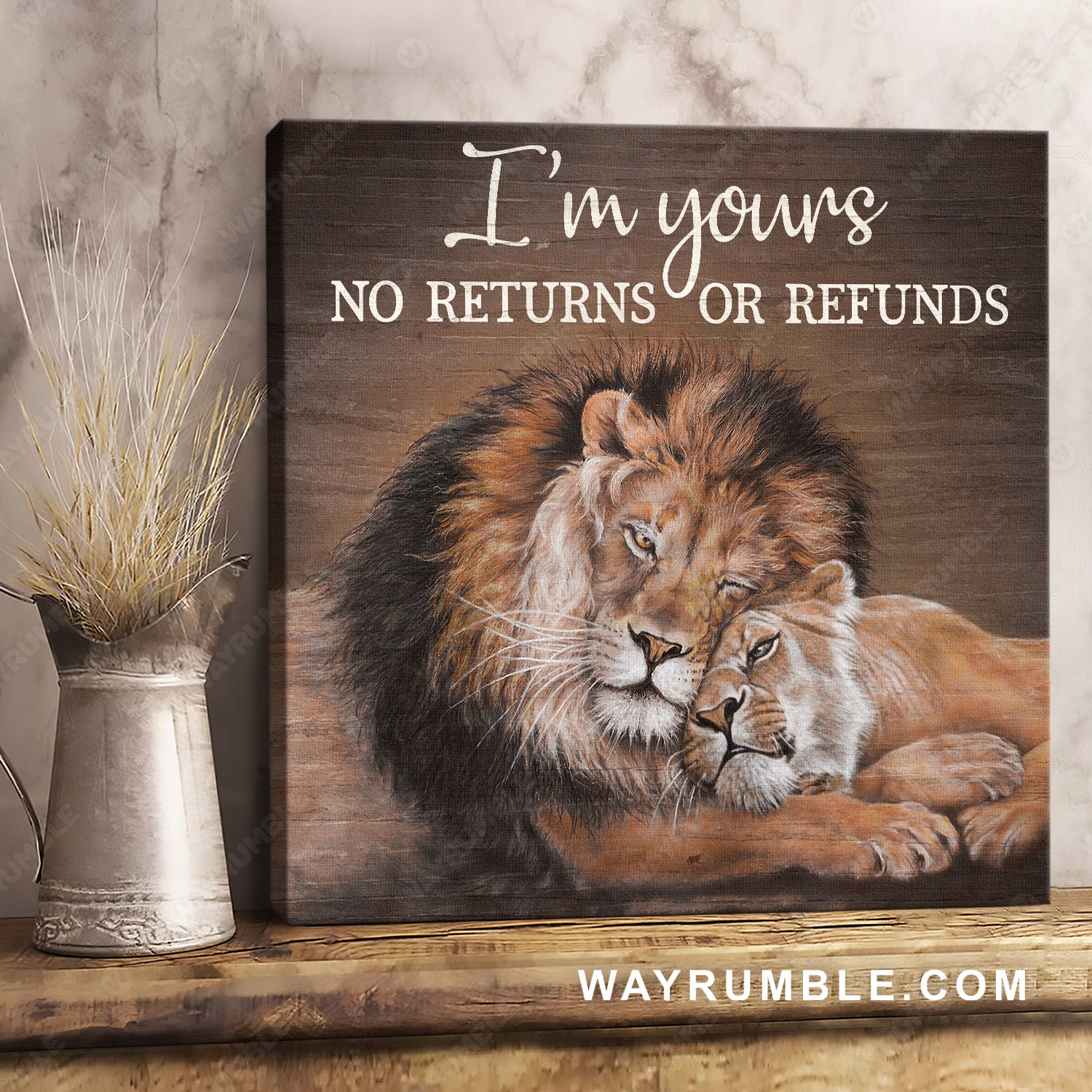 Lion couple, Lion painting, I'm yours, No returns or refund - Couple Square Canvas Prints, Wall Art