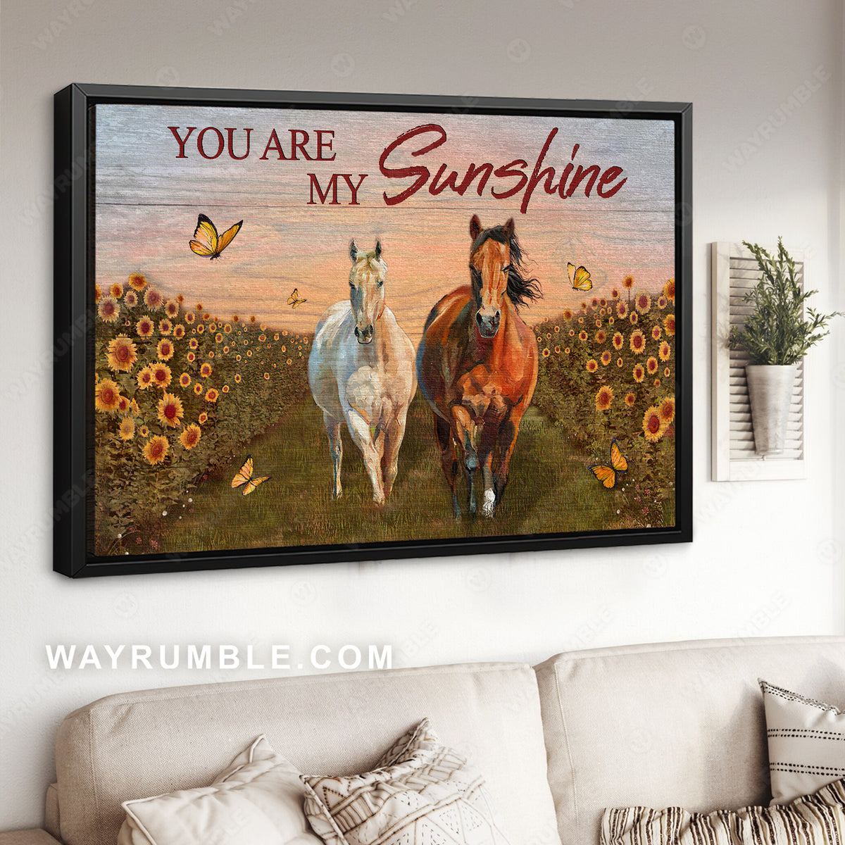 Running horse, Pretty sunset, Sunflower field, You are my sunshine - Couple Landscape Canvas Prints, Wall Art