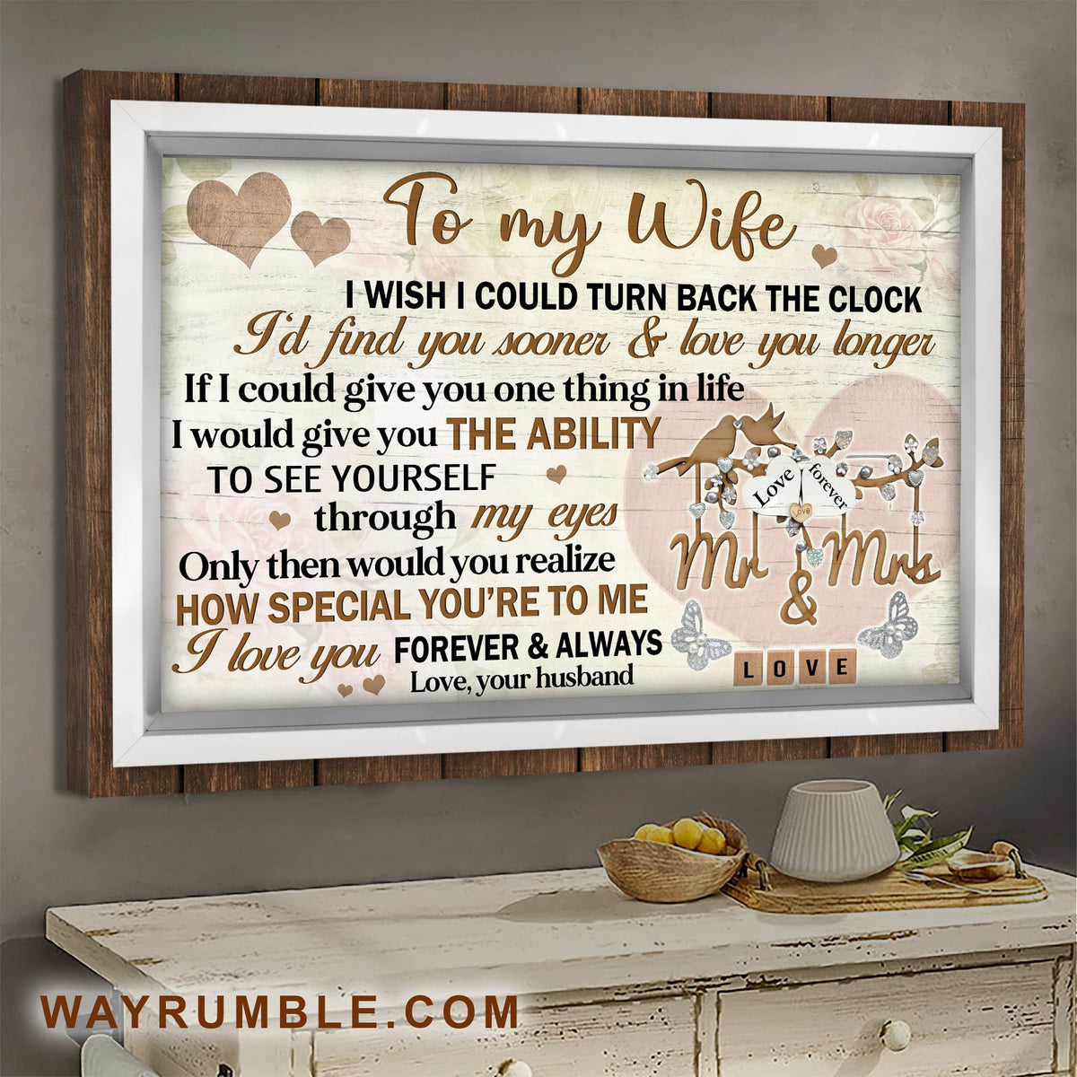To my wife, Wooden bird, Mr &amp; Mrs Forever Love, I love you forever &amp; always - Couple Landscape Canvas Prints, Wall Art