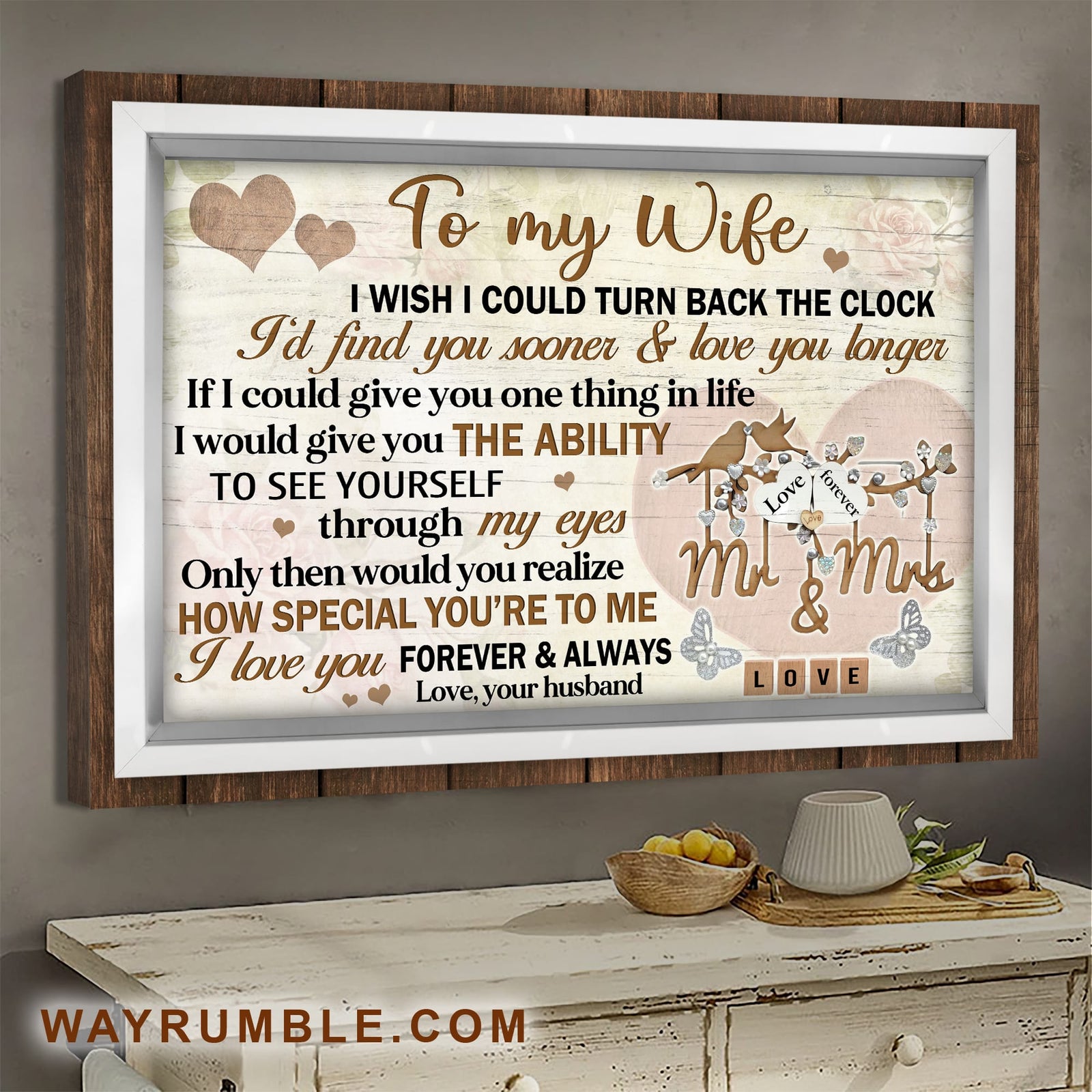To my wife, Wooden bird, Mr & Mrs Forever Love, I love you forever & always - Couple Landscape Canvas Prints, Wall Art