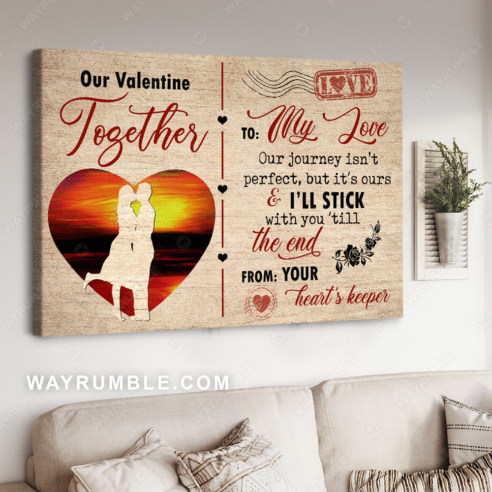 Our valentine together, Couple silhouette, Vintage postcard, I'll stick with you 'till the end - Couple Landscape Canvas Prints, Wall Art