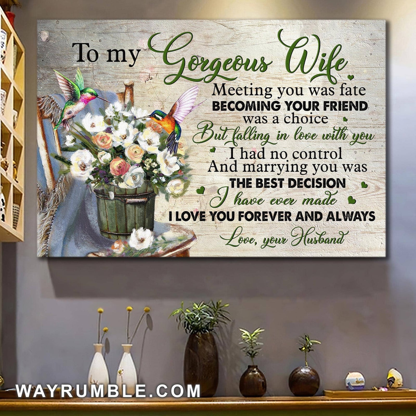 To my wife, White roses and Hummingbird, Marrying you was the best decision I've ever made - Couple Landscape Canvas Prints, Wall Art