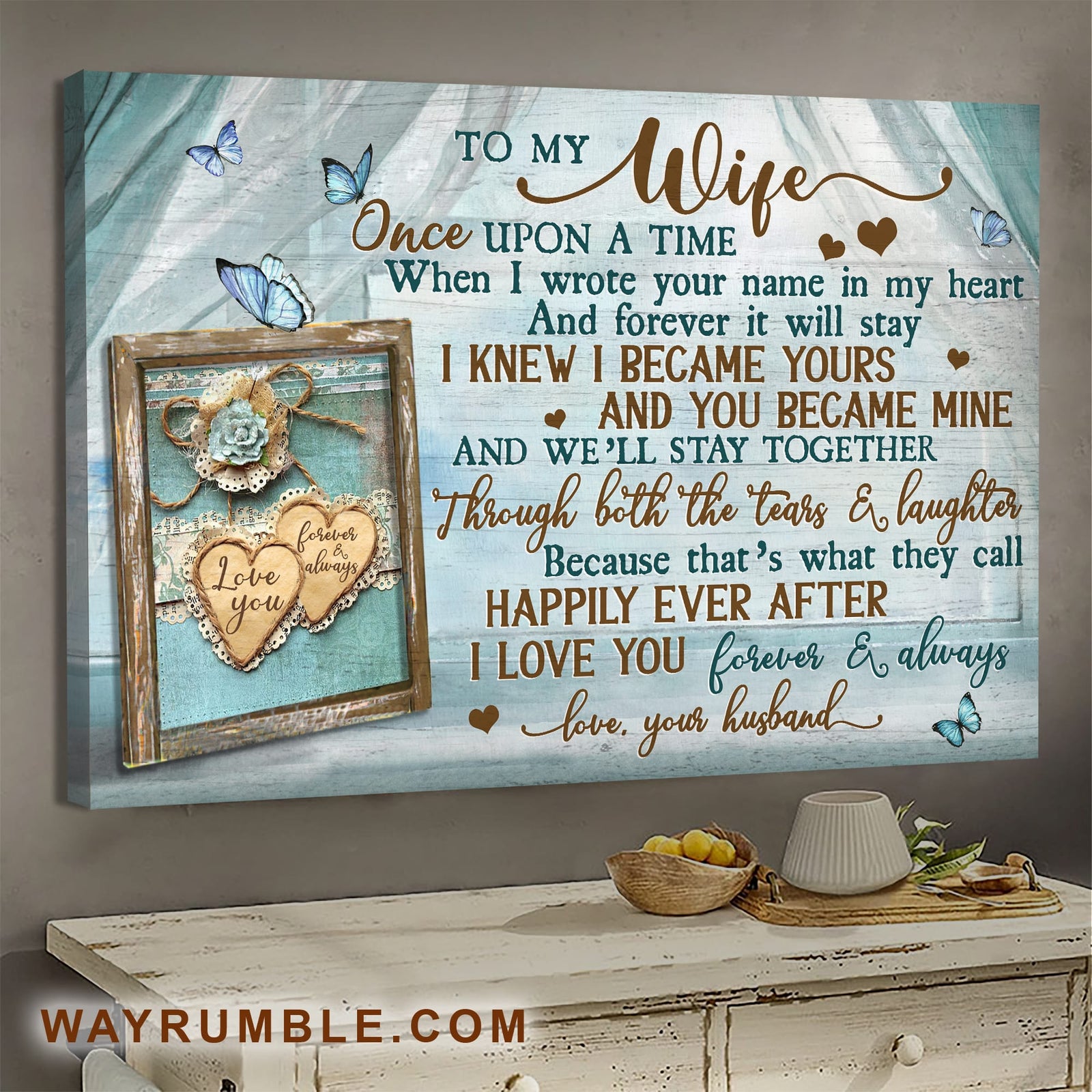 To my wife, Picture frame, Butterfly, Heart Couple, I love you forever & always - Couple Landscape Canvas Prints, Wall Art