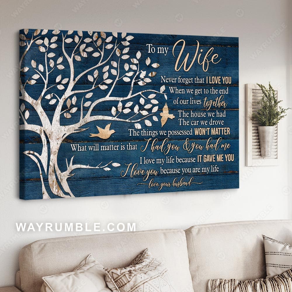 To my wife, Wood carvings, The beautiful tree, I love my life because it gave me you - Couple Landscape Canvas Prints, Wall Art