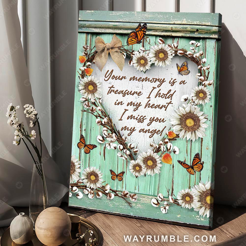 Heart shape flower, White flower painting, Vintage, Your memory is a treasure I hold in my heart - Couple Portrait Canvas Prints, Wall Art