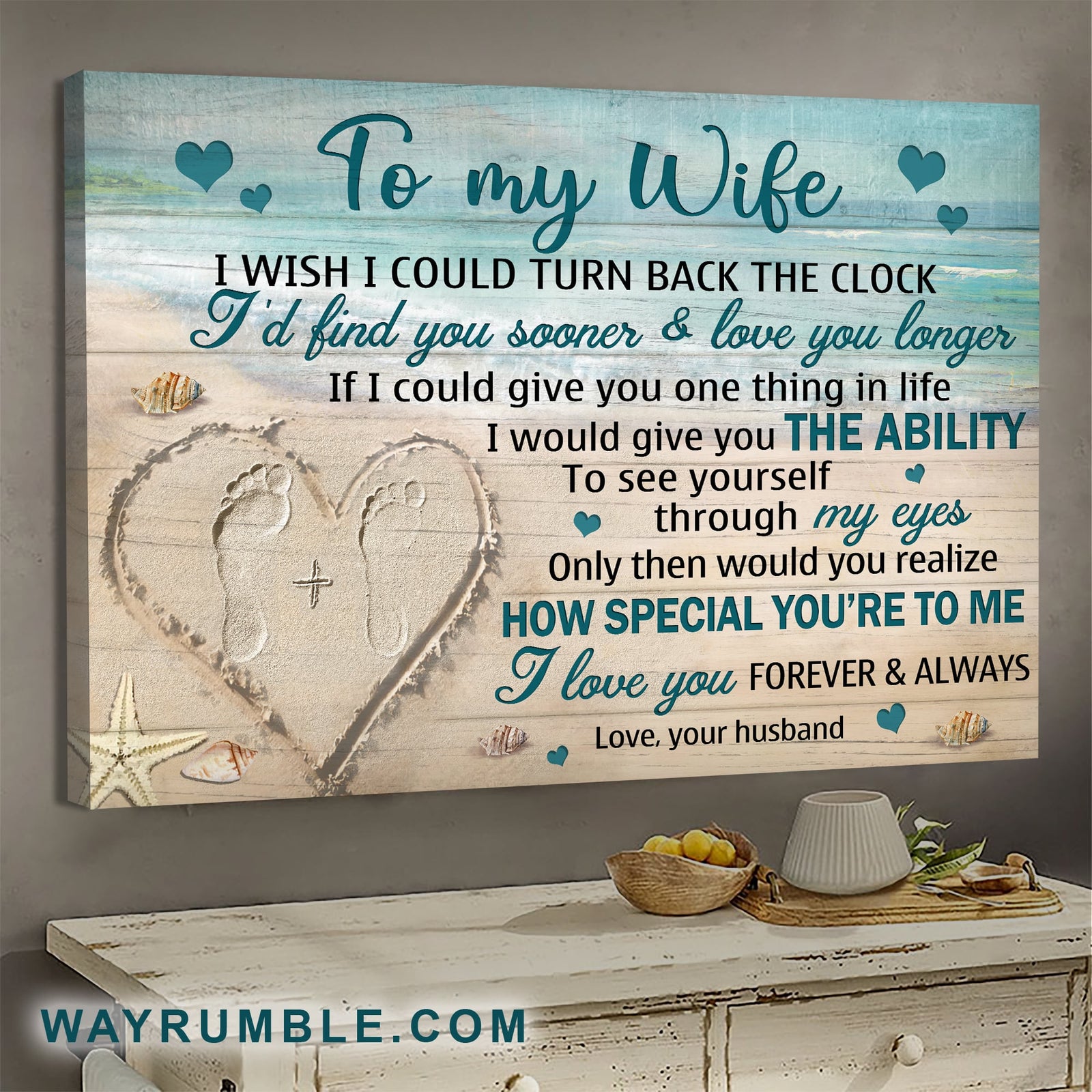 To my wife, Footprint, On the Beach, In my eyes you are special - Couple Landscape Canvas Prints, Wall Art