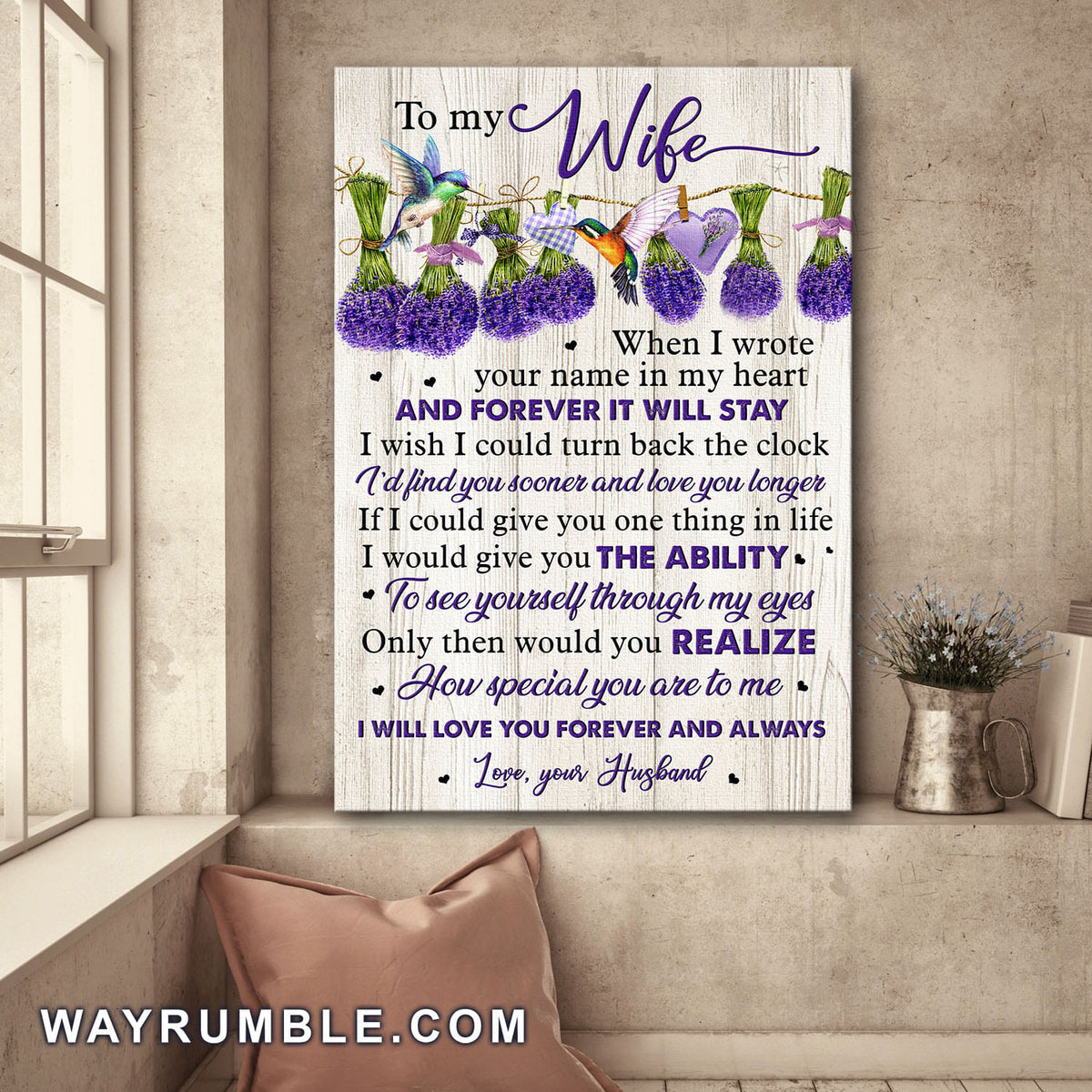 To my wife, Lavender and Hummingbird, I will love you forever and always - Couple Portrait Canvas Prints, Wall Art
