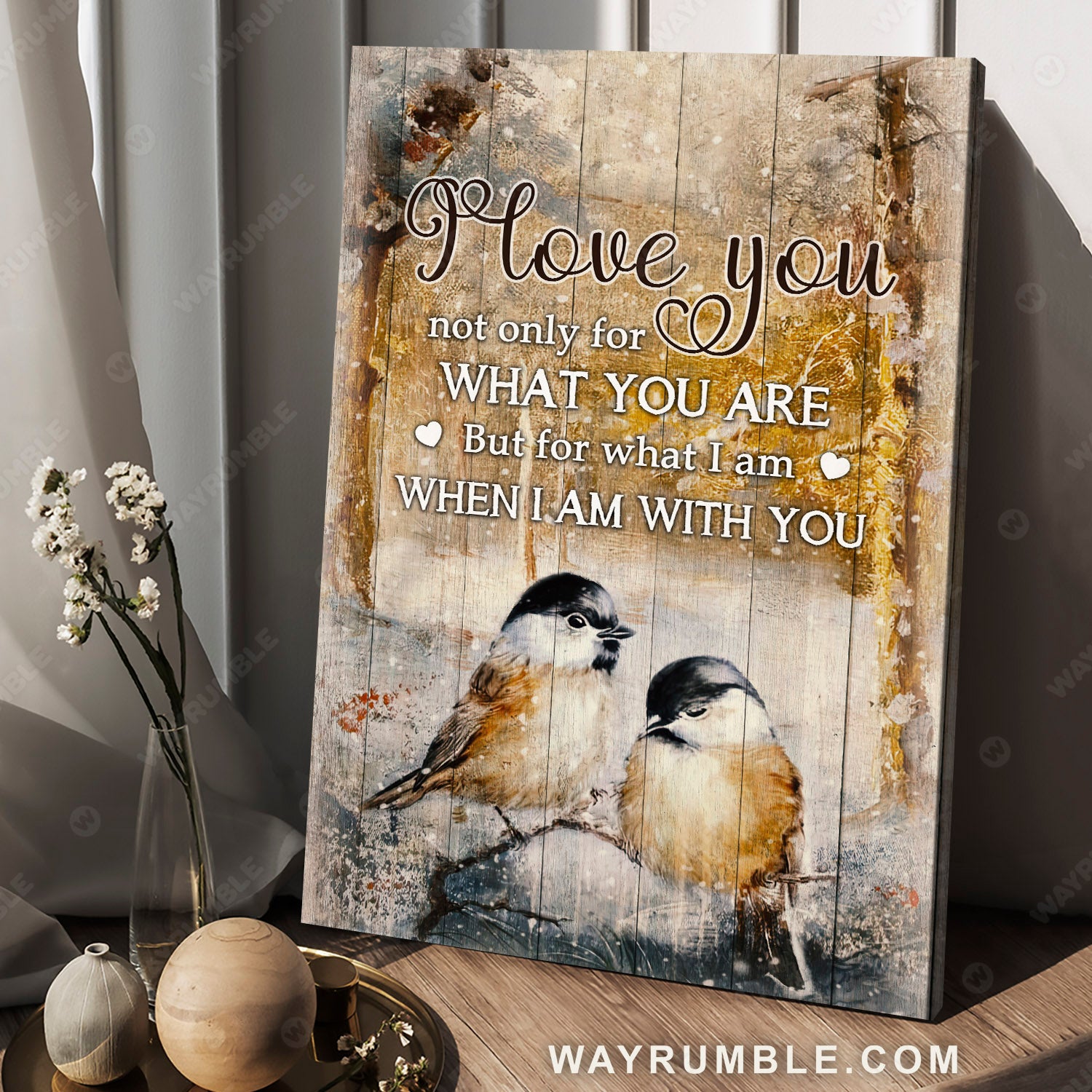 Black-capped chickadee, Winter forest, I love you not only for what you are - Couple Portrait Canvas Prints, Wall Art