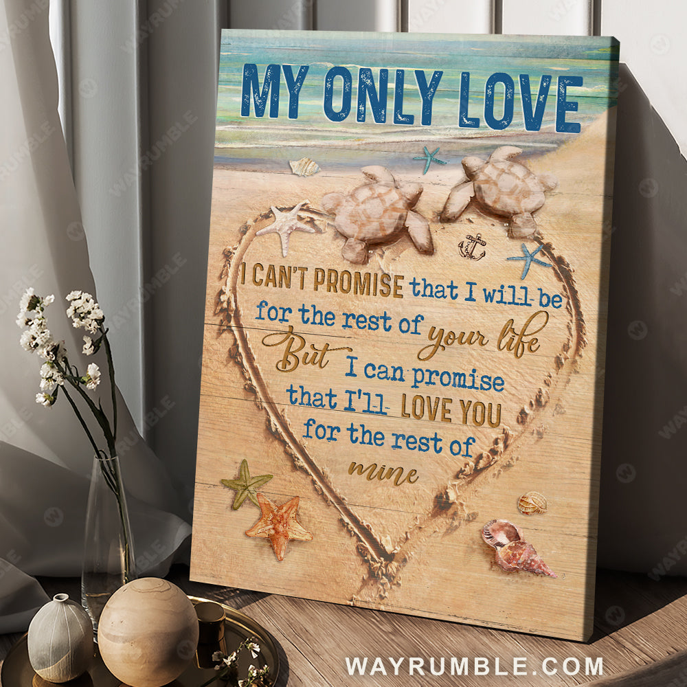 Heart on the sand, Beach painting, Sea turtle, I promise to love you for the rest of my life - Couple Portrait Canvas Prints, Wall Art