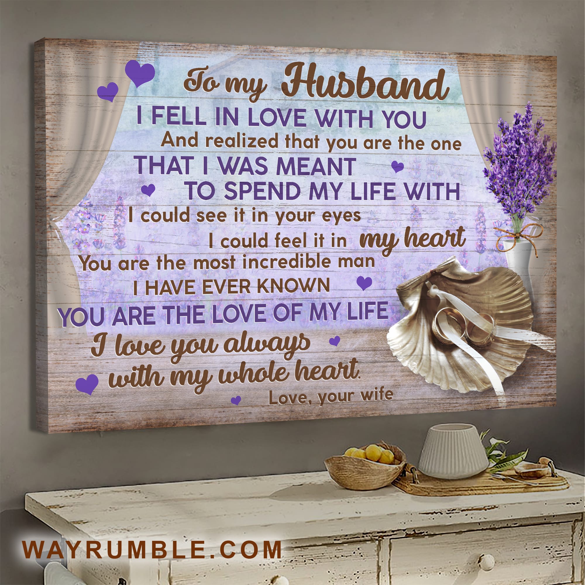 To my husband, Wedding rings, Lavender, You are the one that I was meant to spend my life with - Couple Landscape Canvas Prints, Wall Art