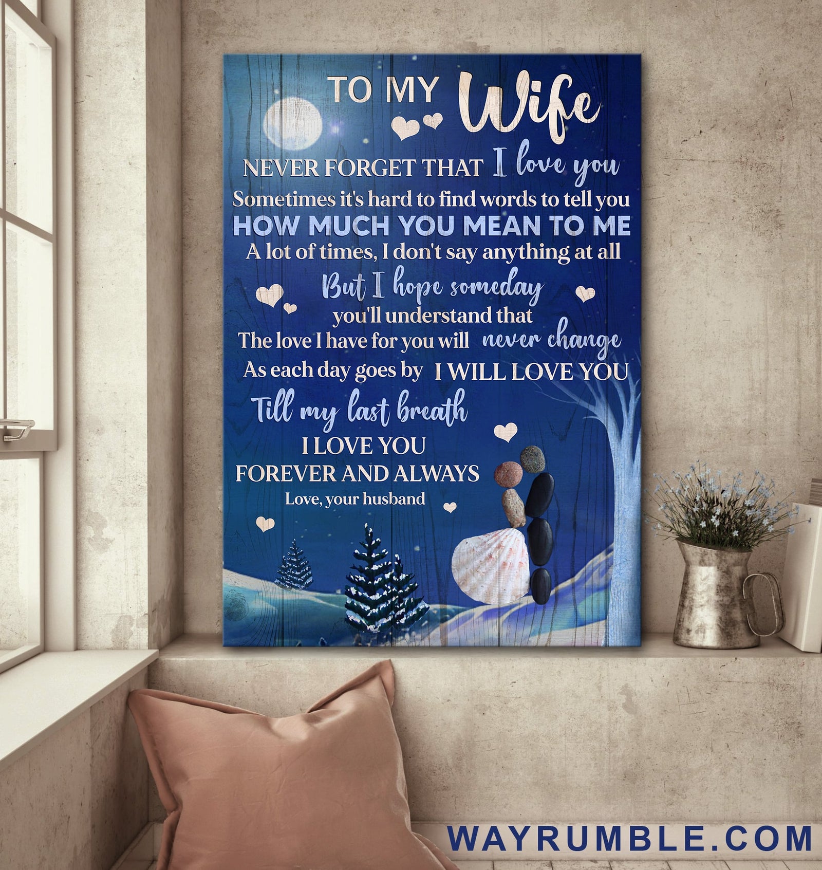 To my wife, Pebble couple, Under the moon, I love you forever and always - Couple Portrait Canvas Prints, Wall Art