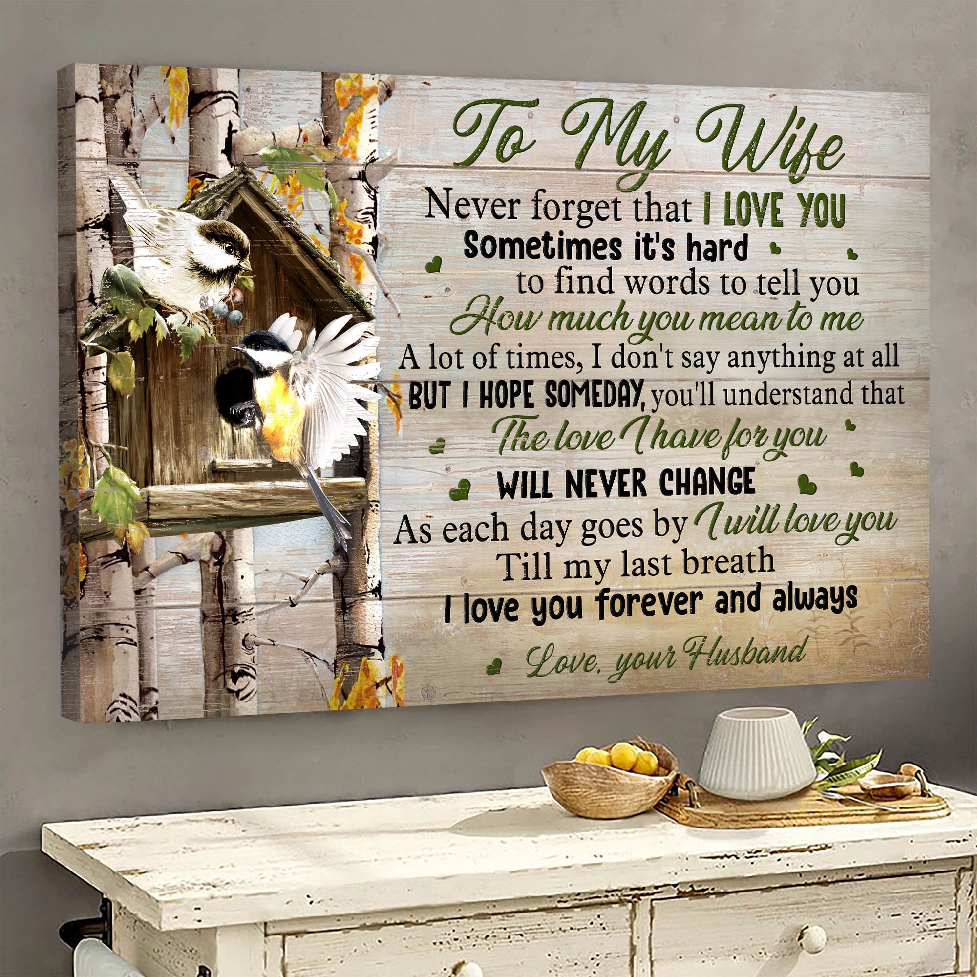 To my wife, Birdhouse, Sparrow couple, The love I have for you will never change - Couple Landscape Canvas Prints, Wall Art