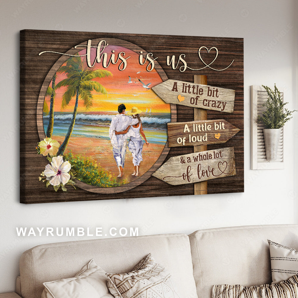 Loving couple, On the beach, Sunset painting, This is us - Couple Landscape Canvas Prints, Wall Art 