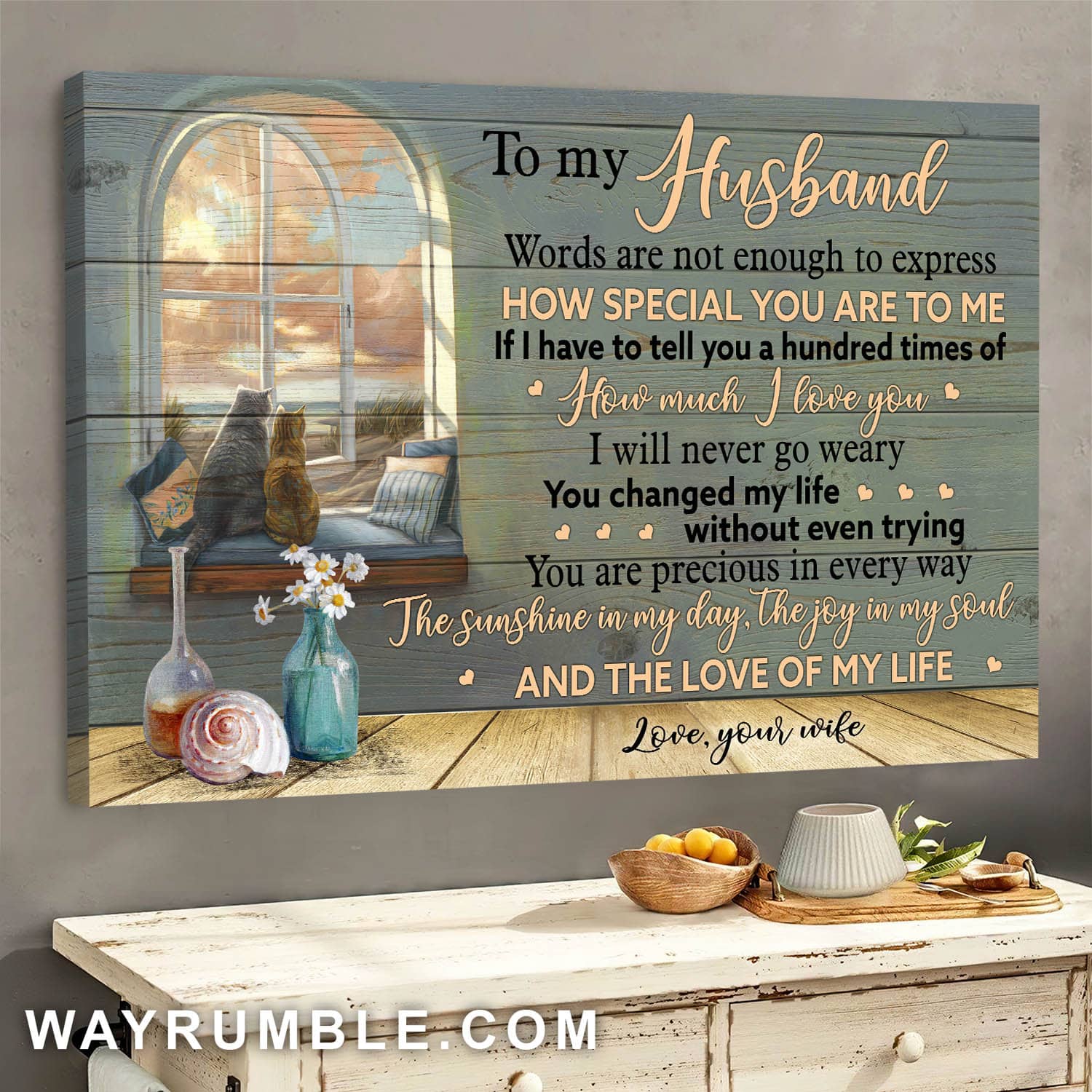 To my husband, Cats by the window, You are the sunshine in my day The joy in my soul - Couple Landscape Canvas Prints, Wall Art
