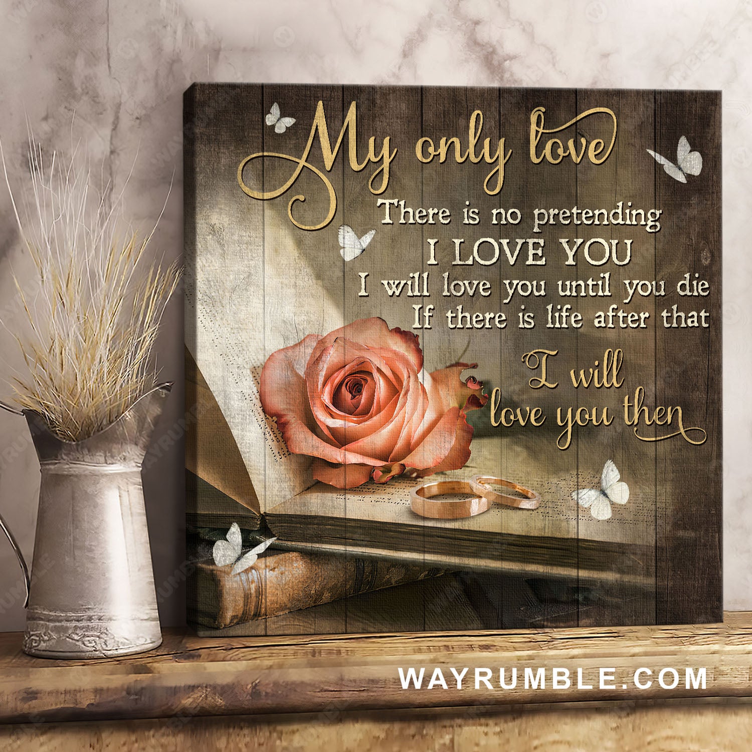 Pretty rose, White butterfly, Couple rings, I will love you until you die - Couple Square Canvas Prints, Wall Art
