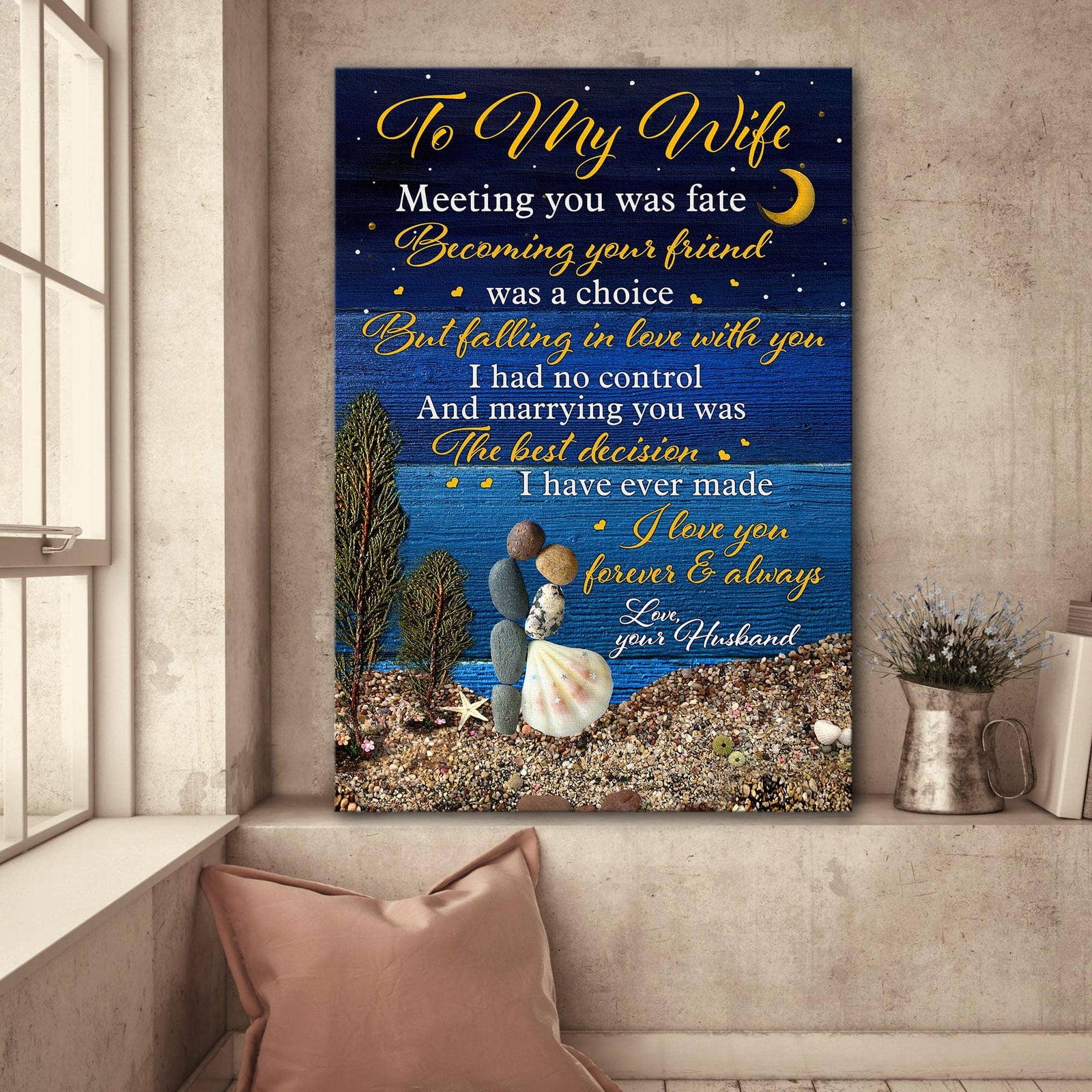 To my wife, Pebble Couple, Under the night sky, Marring you was the best decision - Couple Portrait Canvas Prints, Wall Art
