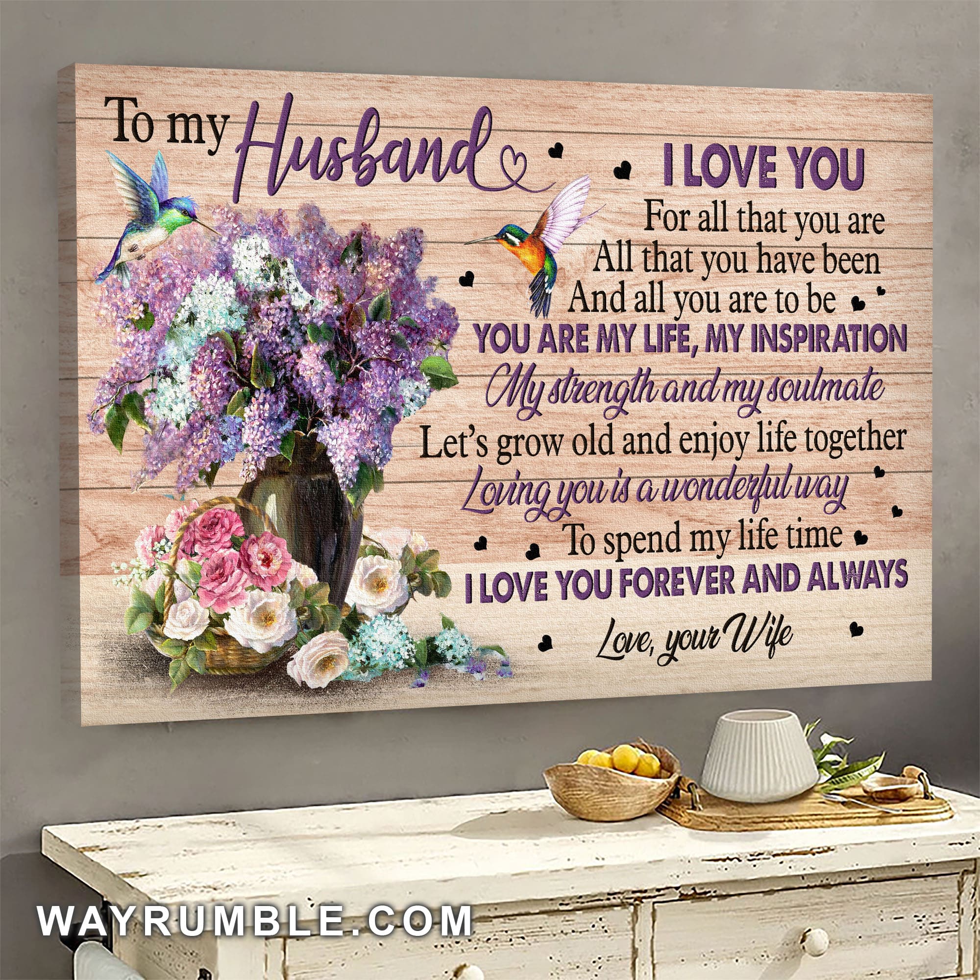 To my husband, Lavender vase, Rose basket, You are my soulmate - Couple Landscape Canvas Prints, Wall Art