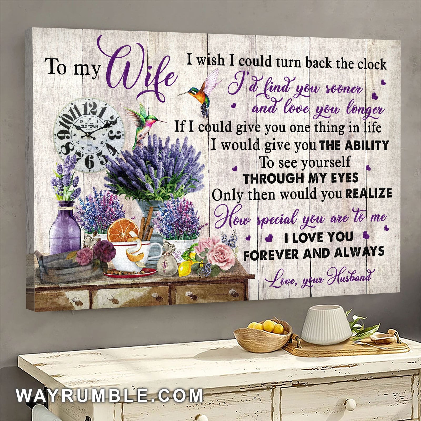 To my wife, Lavender, Hummingbird, You are special to me - Couple Landscape Canvas Prints, Wall Art