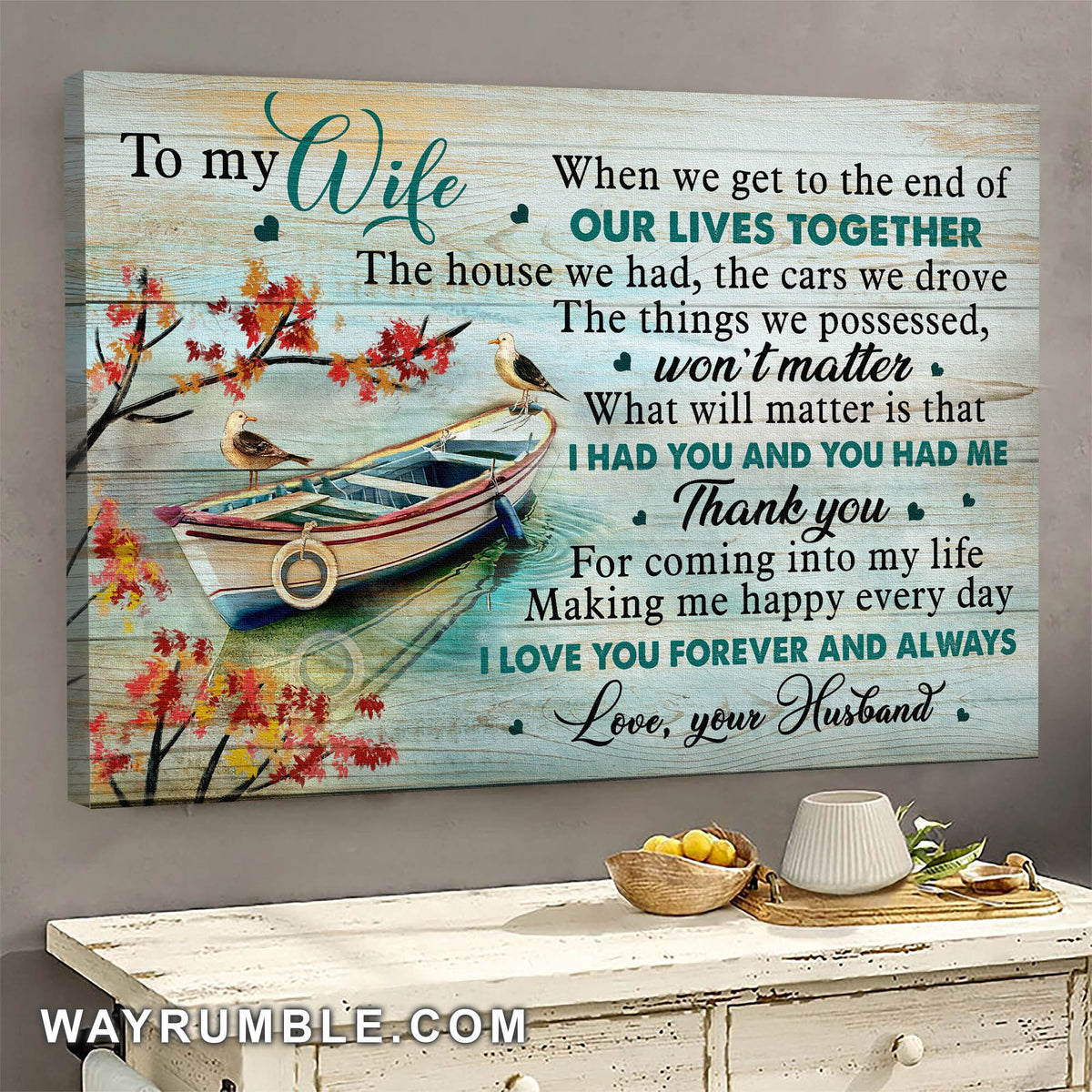 To my wife, On the river, The boat, Thank you for coming into my life - Couple Portrait Canvas Prints, Wall Art
