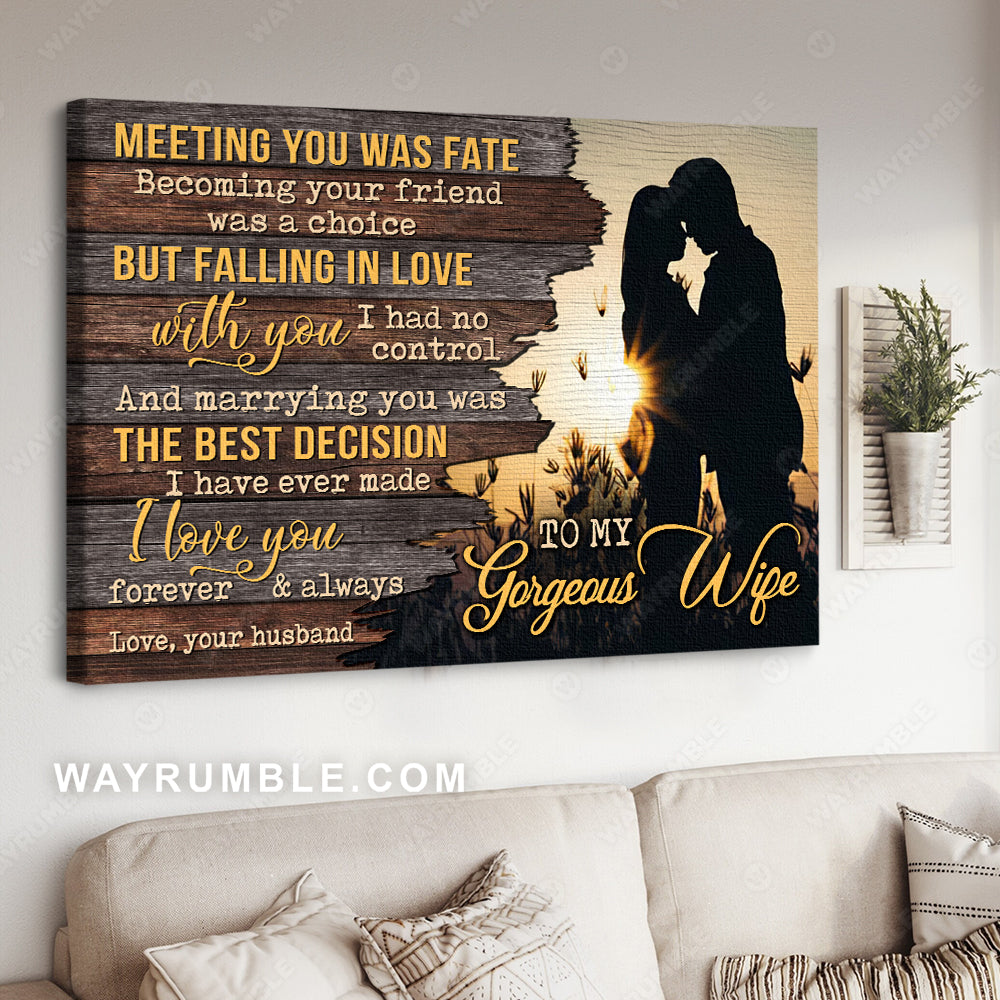 To my wife, Couple silhouette, Under the sunset, Marrying you was the best decision - Couple Landscape Canvas Prints, Wall Art