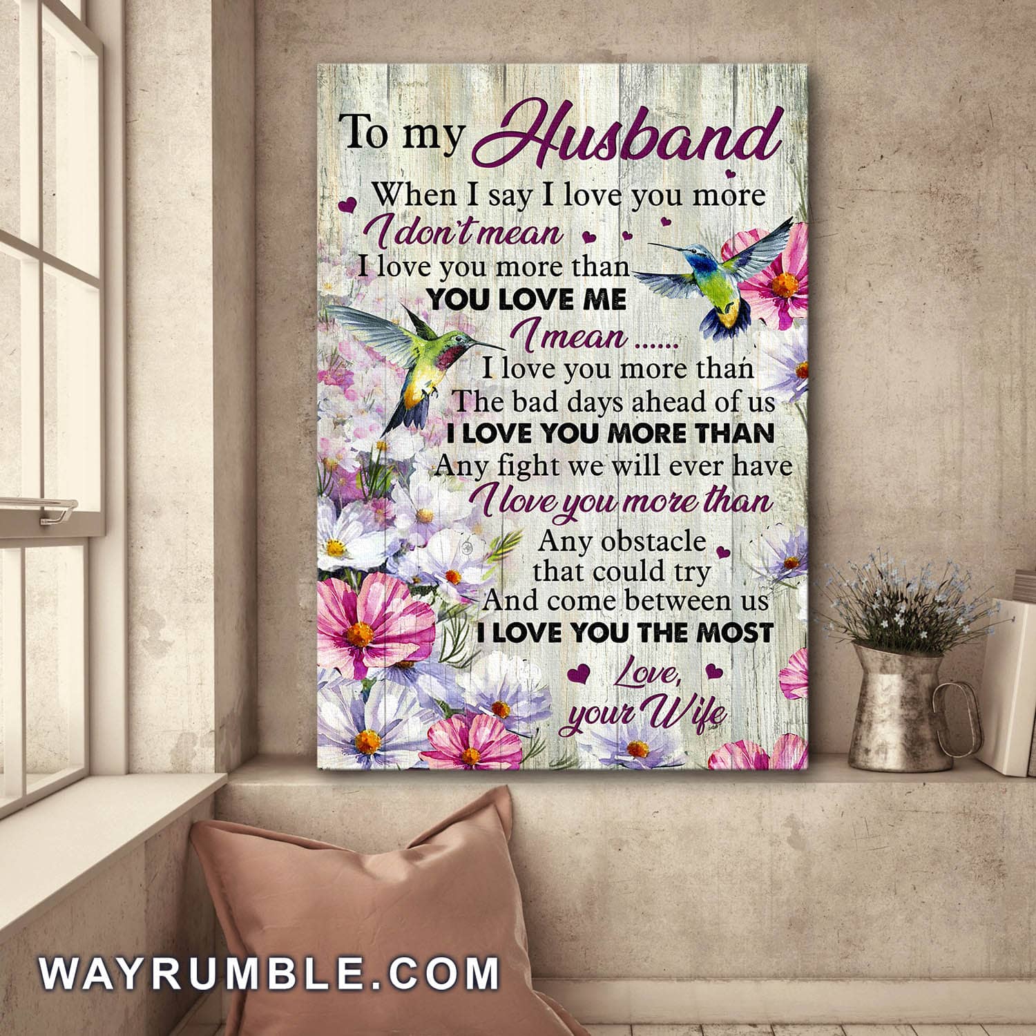 To my husband, Hummingbird, Flower, I love the more than any obstacle that come between us - Couple Portrait Canvas Prints, Wall Art
