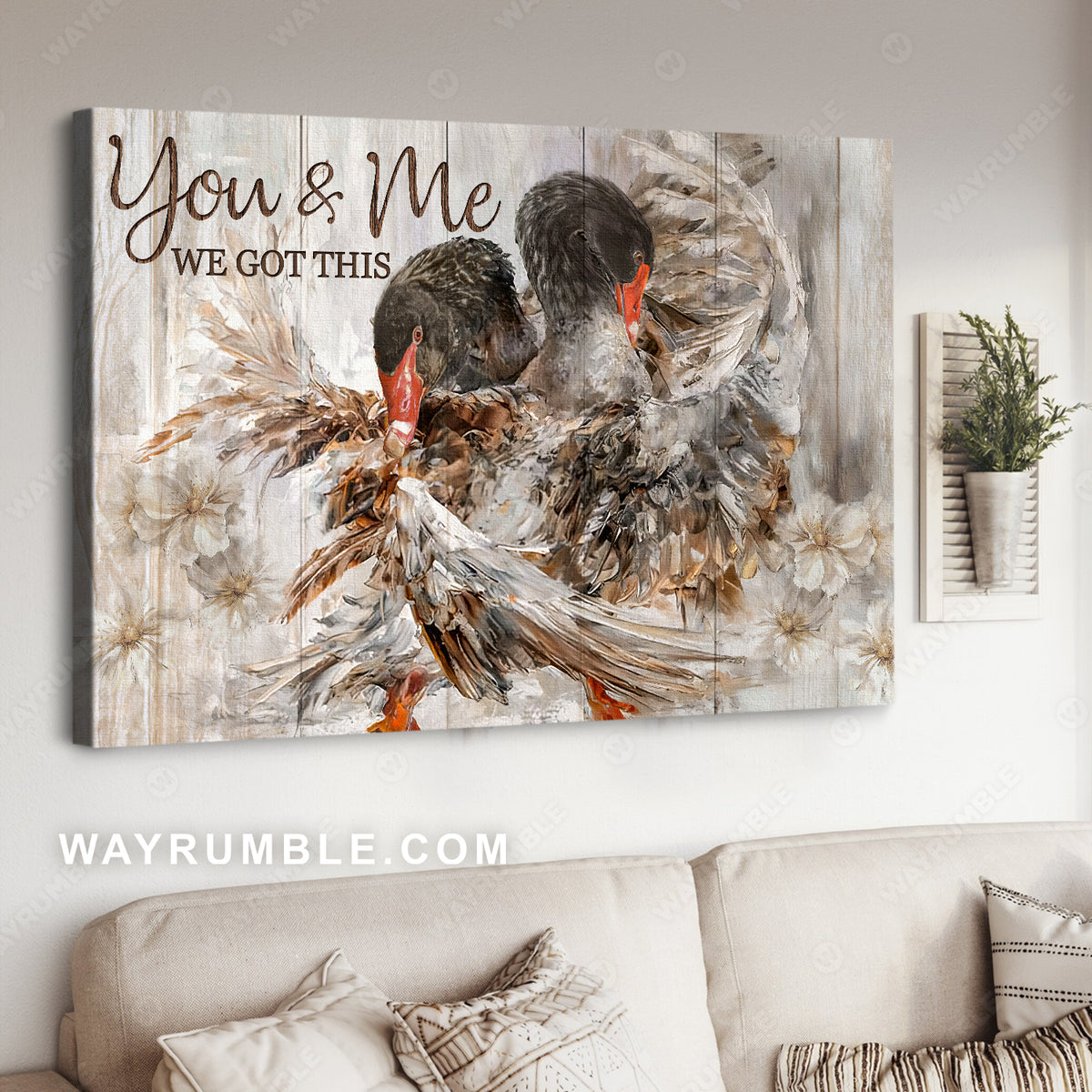 Black swan, White flower, You and me, We got this - Couple Landscape Canvas Prints, Home Decor Wall Art