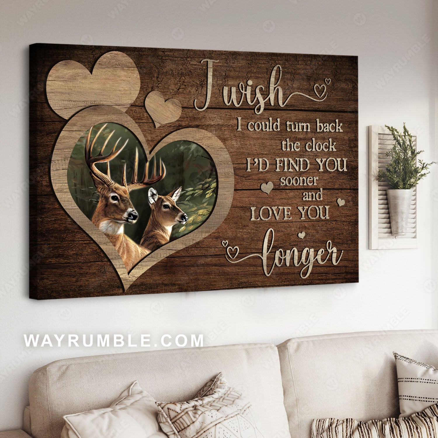 Deer painting, In the forest, Heart shape wooden background, I'd find you sooner and love you longer - Couple Landscape Canvas Prints, Wall Art