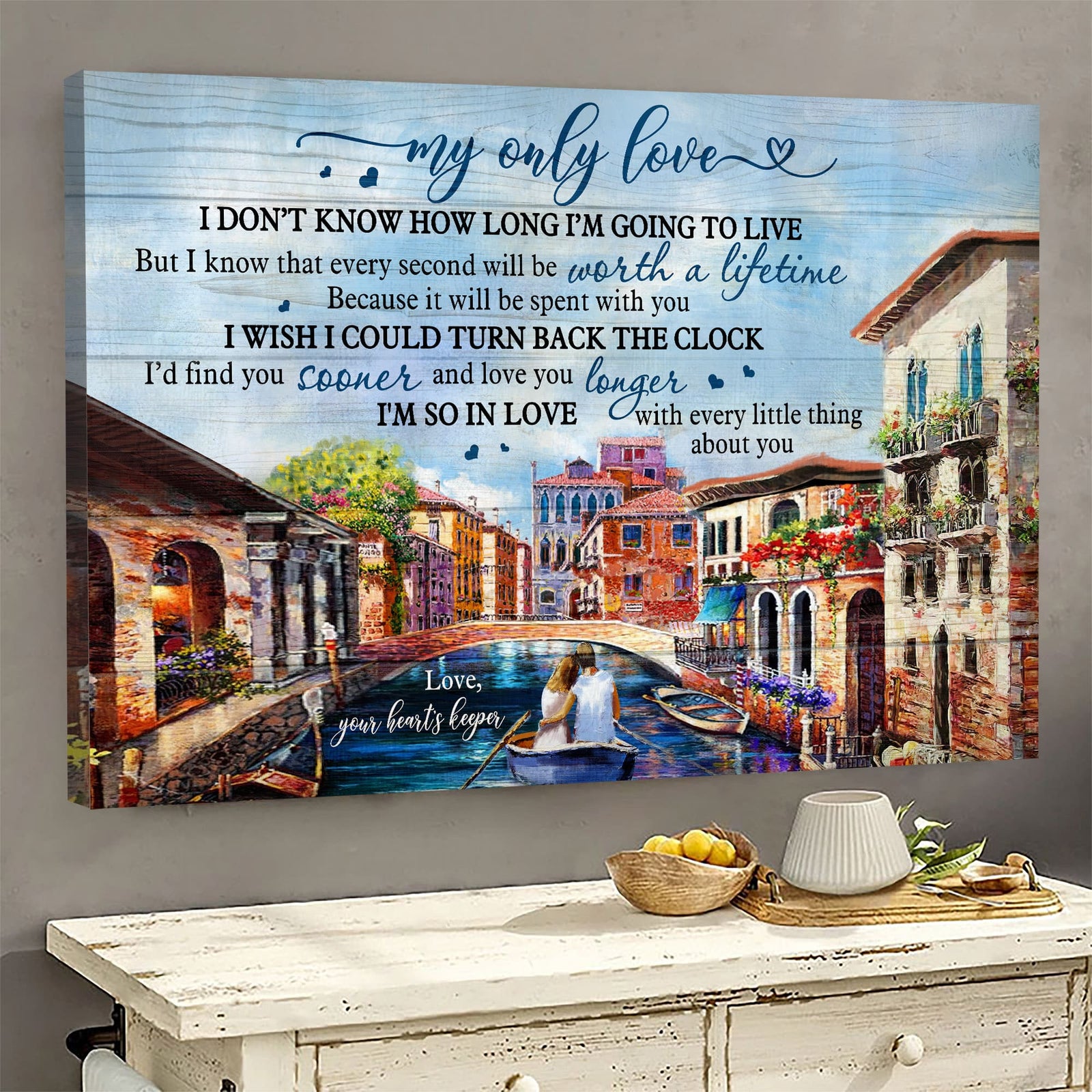 Happy couple, On the river, Venice Painting, I wish I could find you sooner - Couple Landscape Canvas Prints, Wall Art