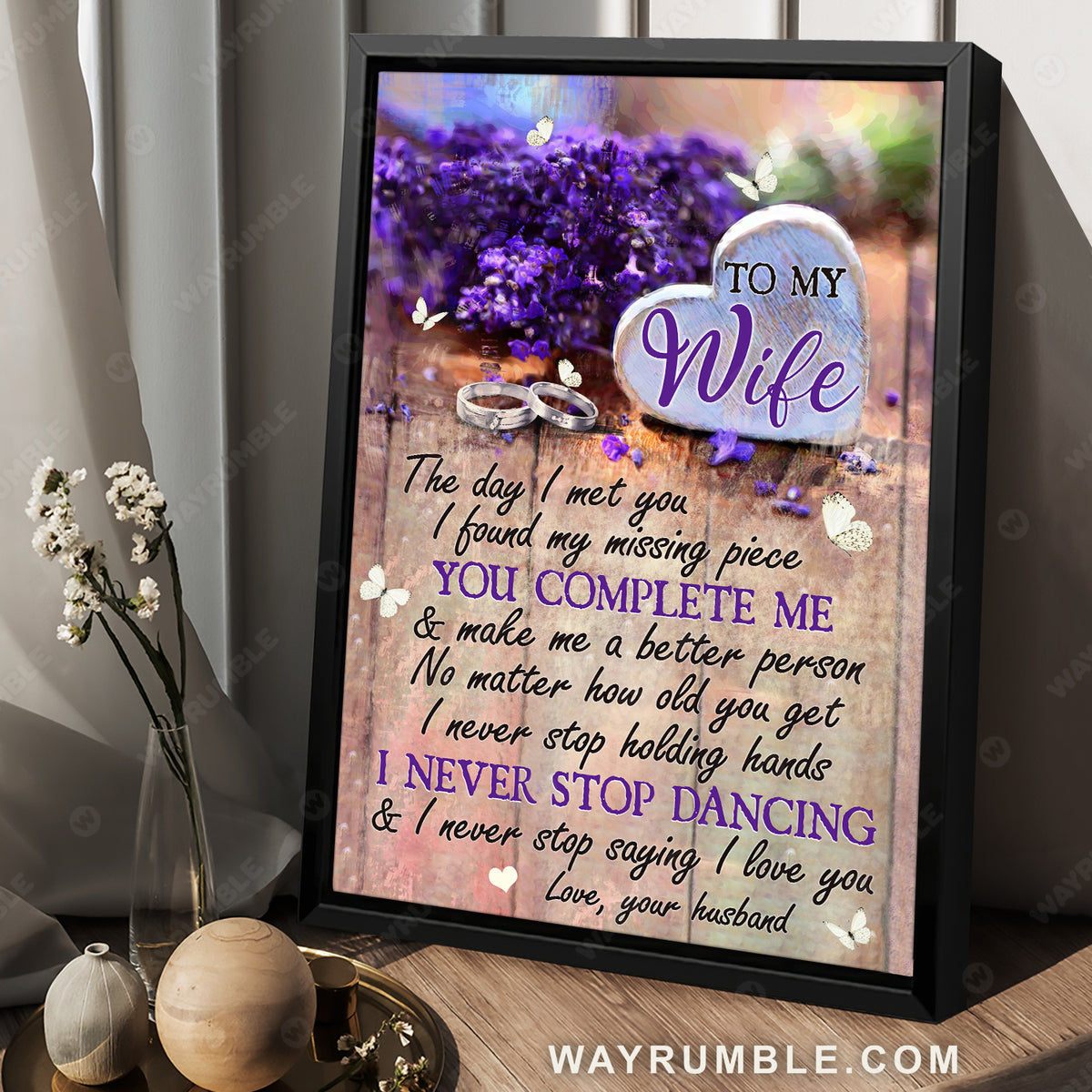 To my wife, Lavender flower, Wedding rings, Every love story is beautiful - Couple Portrait Canvas Prints, Wall Art