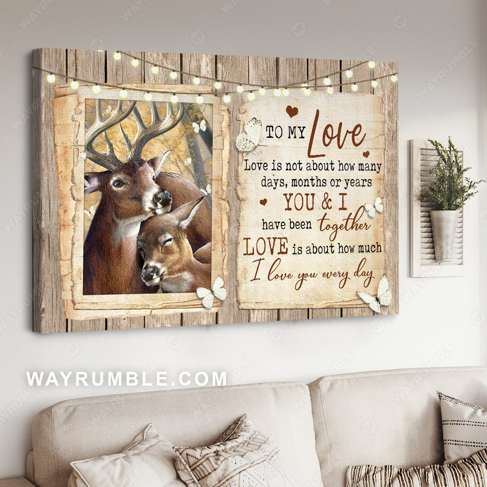 Deer couple, Deer painting, Vintage letter, Love is about how much I love you every day - Couple Landscape Canvas Prints, Wall Art