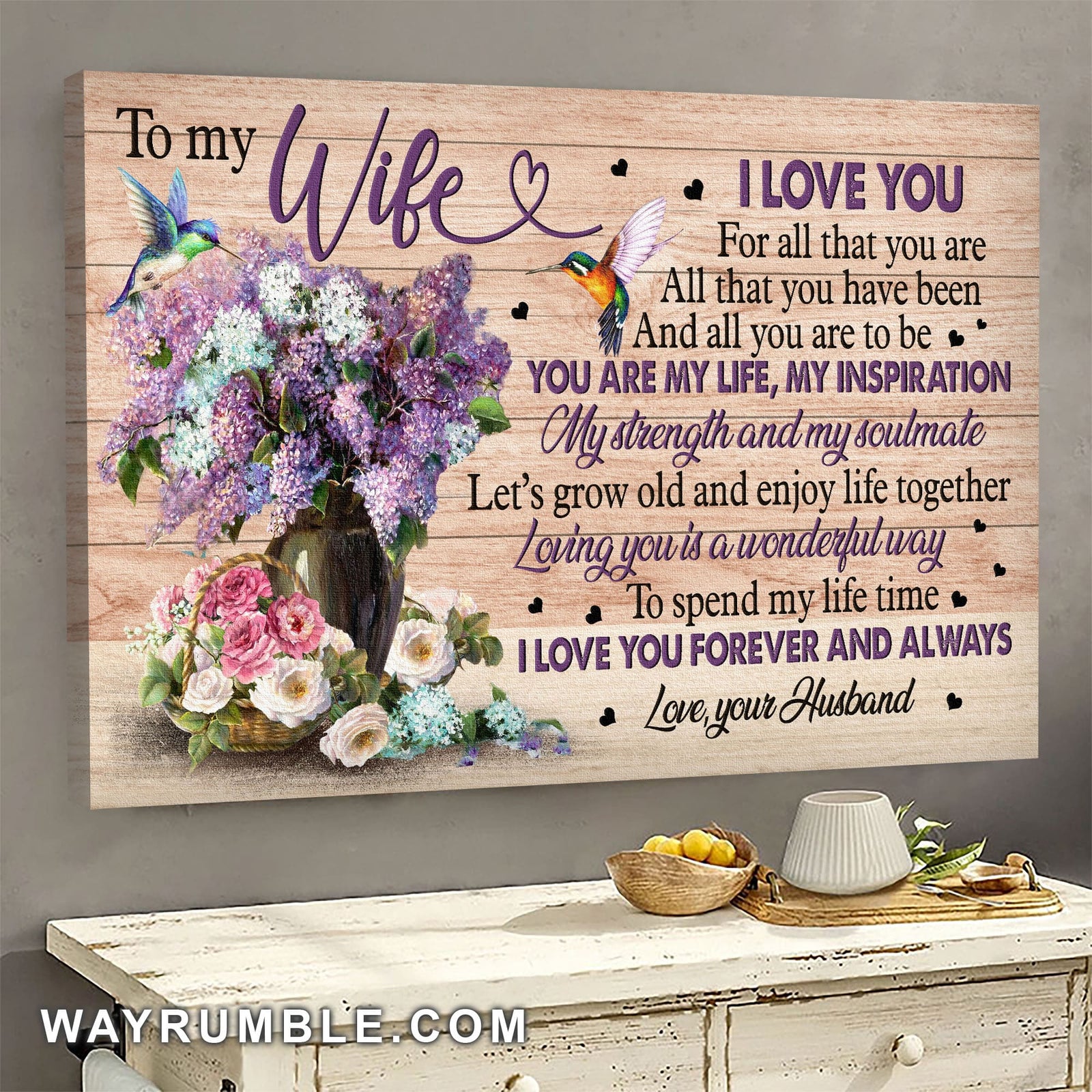 To my wife, Lavender vase, Rose basket, You are my soulmate - Couple Landscape Canvas Prints, Wall Art