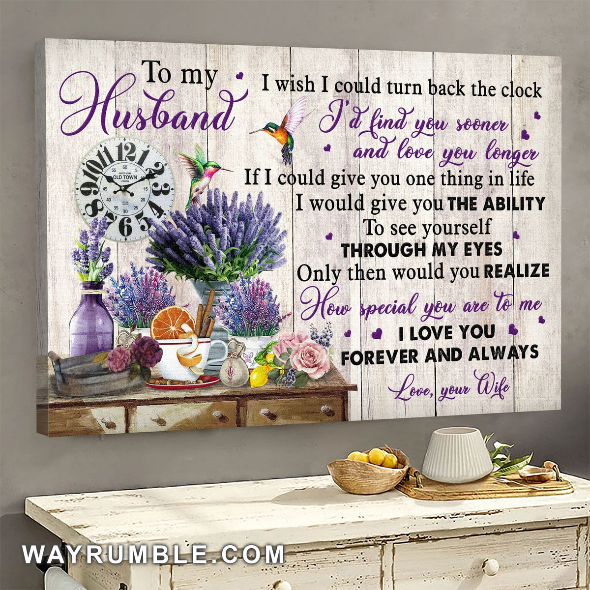 To my husband, Lavender, Hummingbird, You are special to me - Couple Landscape Canvas Prints, Wall Art