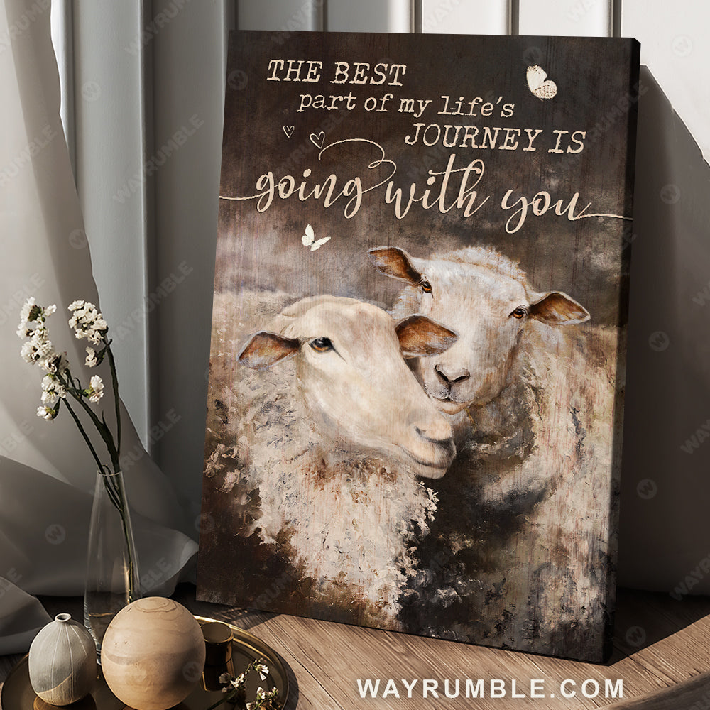 Vintage painting, Lambs painting, The best part of my life's journey is with you - Couple Portrait Canvas Prints, Wall Art
