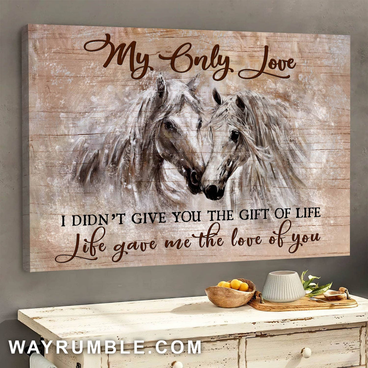 White horse couple, Life gave me the love of you - Couple Landscape Canvas Prints, Wall Art