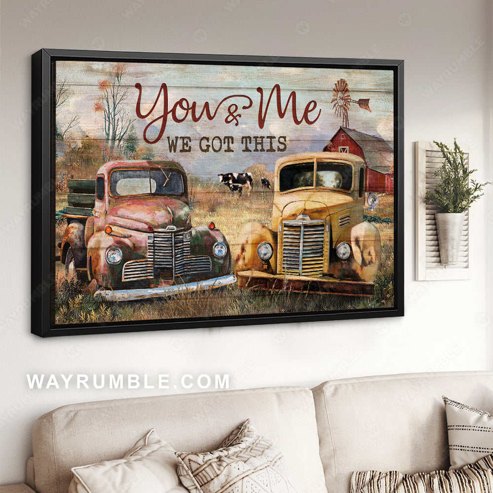 Antique ladybug car, Dairy cow, Rice field, You and me, We got this - Couple Landscape Canvas Prints, Wall Art