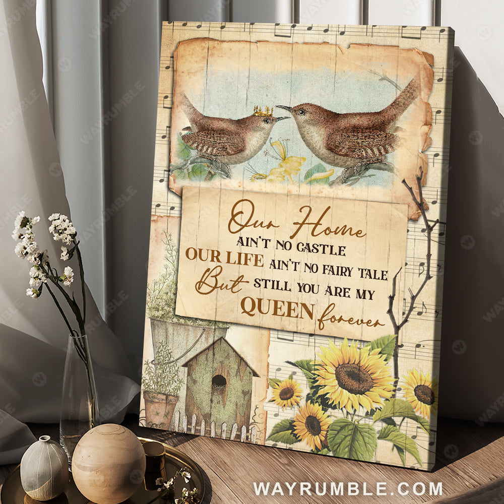 Music sheet, Bird couple, Vintage painting, You are my queen - Couple Portrait Canvas Prints, Wall Art