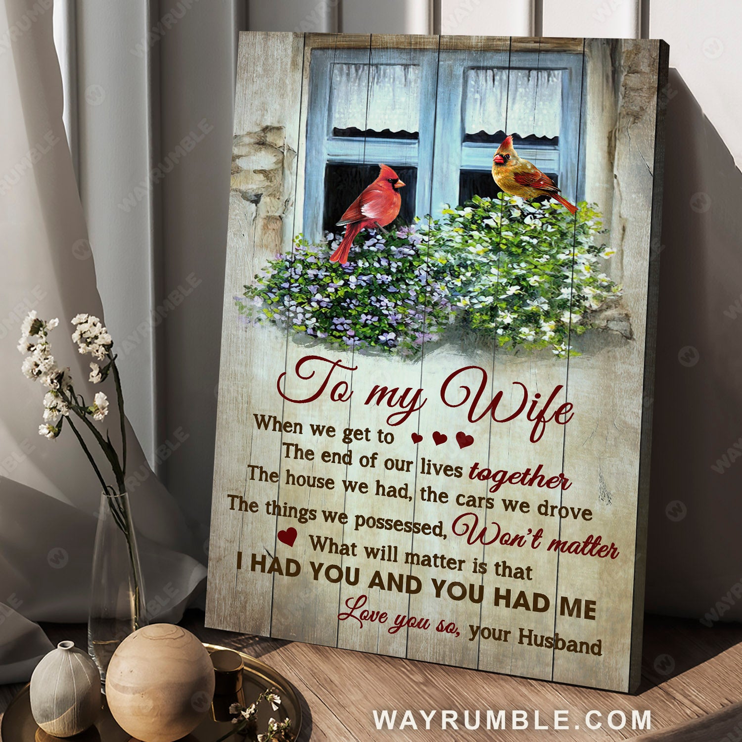 To my wife, Cardinal couple, Vintage window, I had you and you had me - Couple Portrait Canvas Prints, Wall Art
