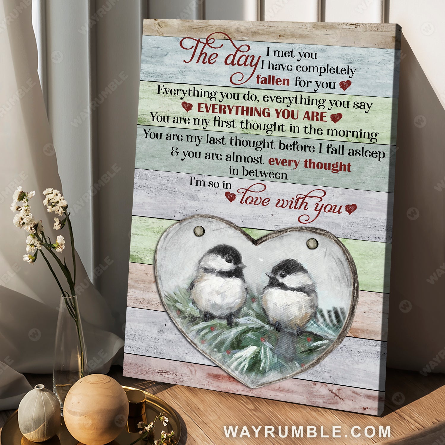 Vintage painting, Black-Capped Chickadee, I'm so in love with you - Couple Portrait Canvas Prints, Wall Art