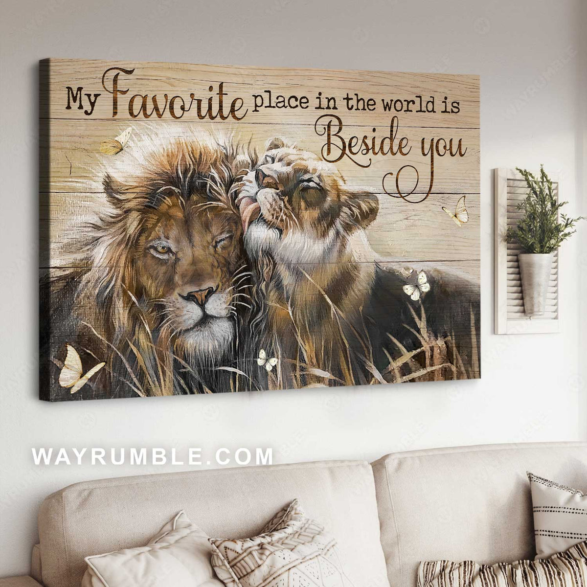Lovely lion, Gift for lover, My favorite place in the world is beside you - Couple Landscape Canvas Prints, Wall Art