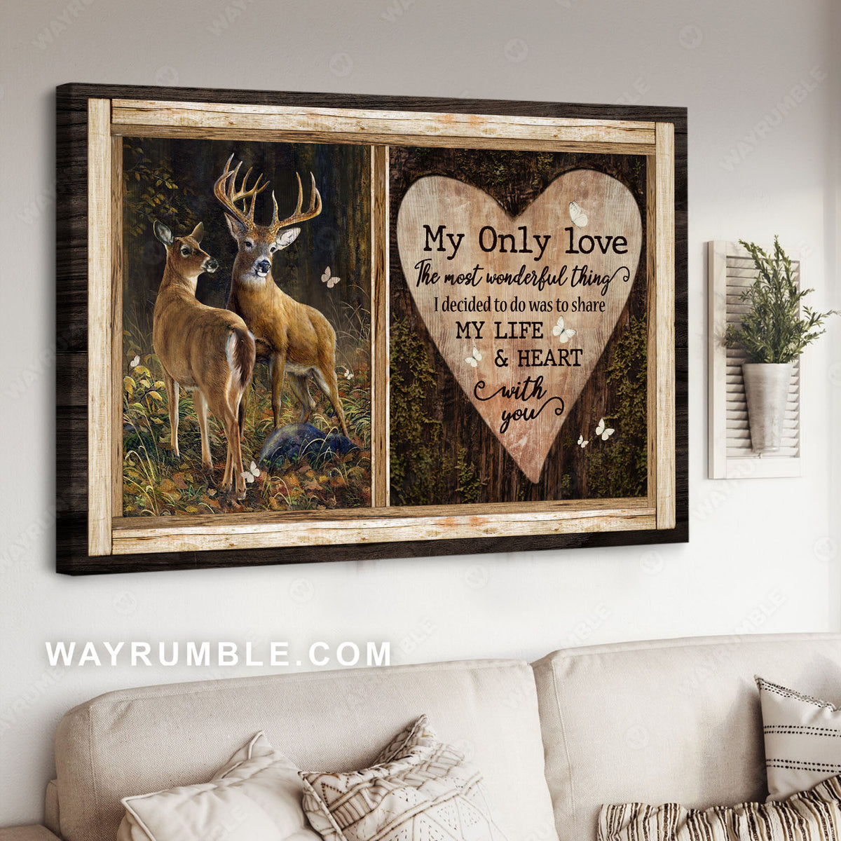 Deer couple, Deer drawing, Forest painting, The most wonderful thing - Couple Landscape Canvas Prints, Wall Art