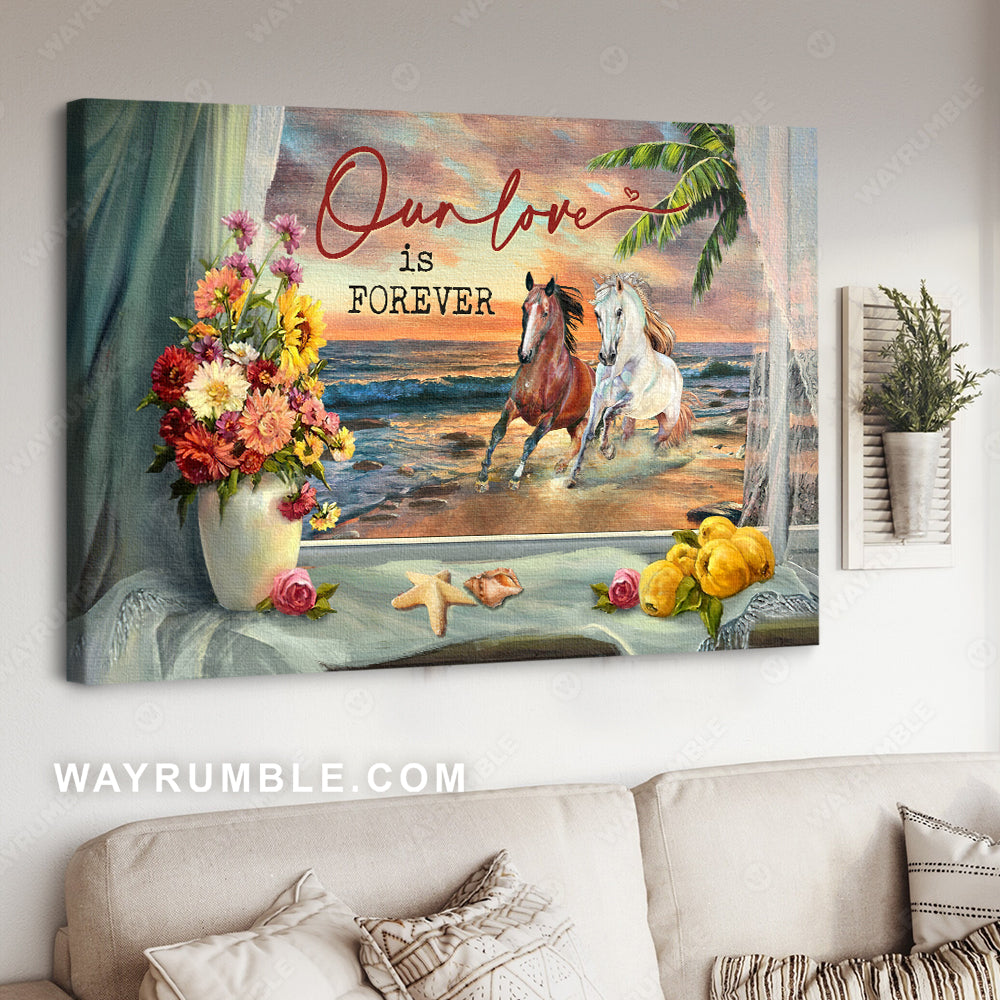 Running horses, Beautiful sunset, Flower vase, Our love is forever - Couple Landscape Canvas Prints, Wall Art