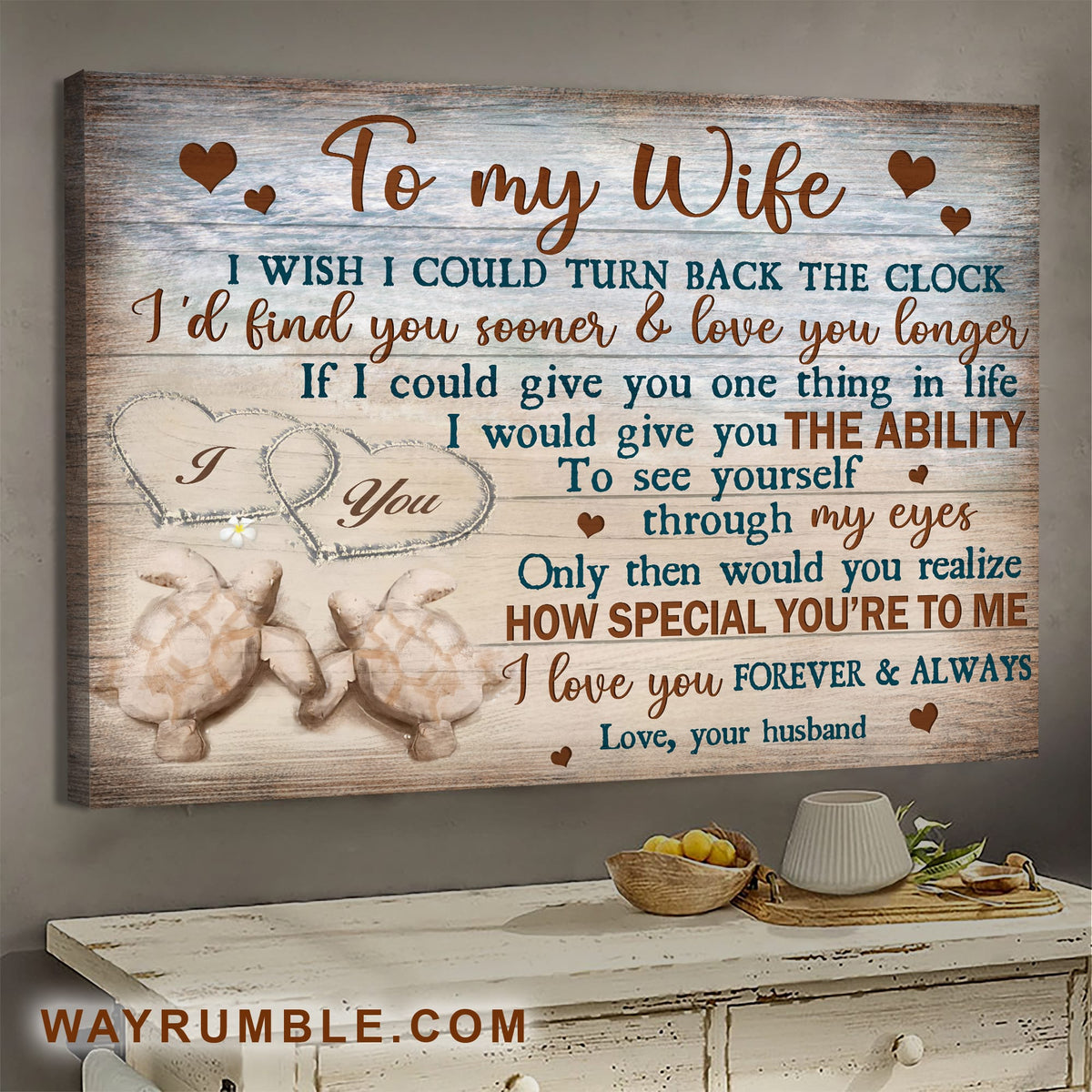 To my wife, Sand Turtle, Heart Couple, I love you forever &amp; always - Couple Landscape Canvas Prints, Wall Art