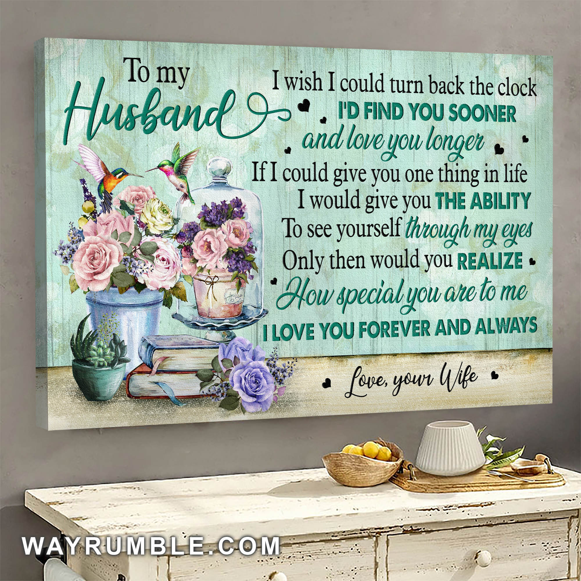 To my husband, Roses, Hummingbird, I love you forever & always - Couple Landscape Canvas Prints, Wall Art
