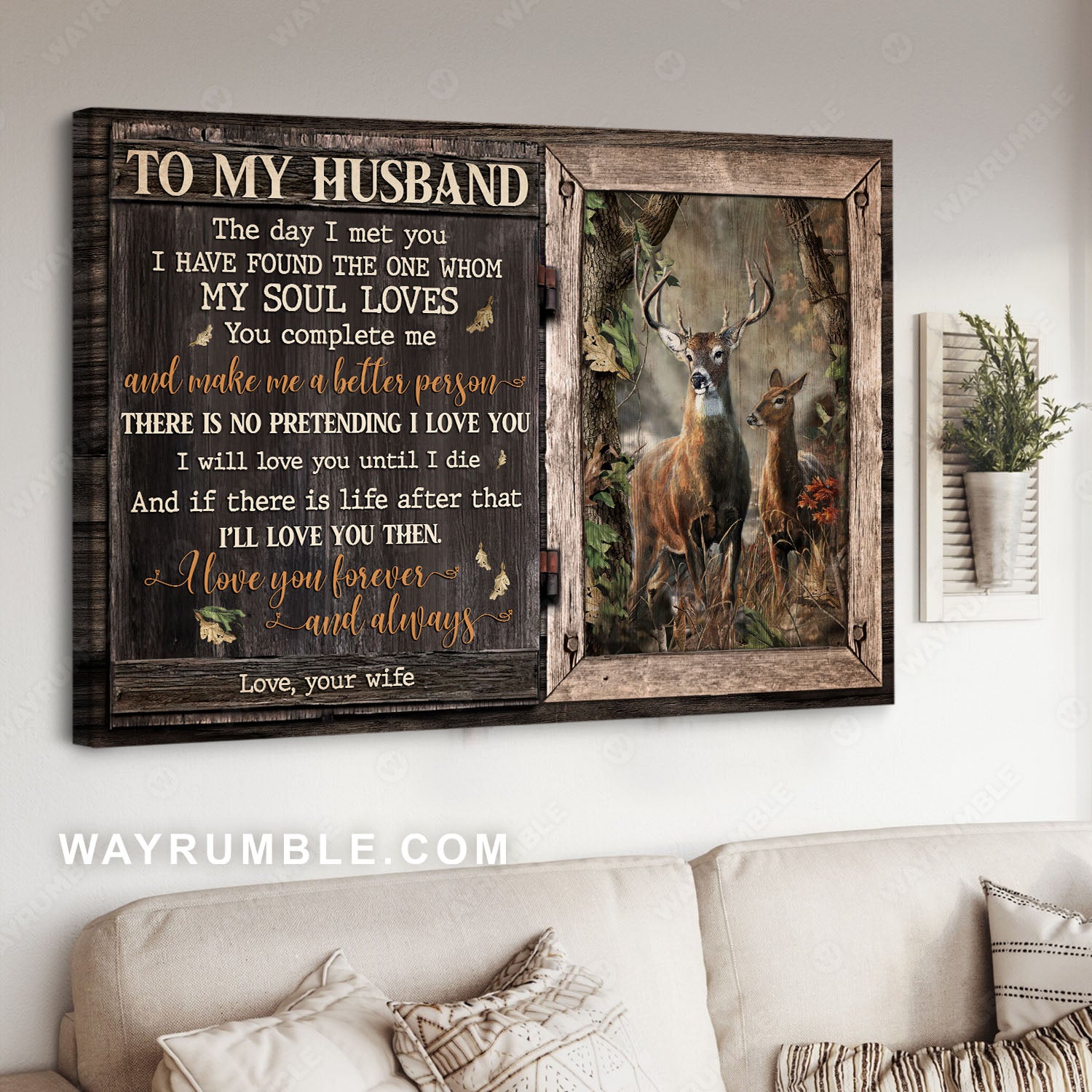 To my husband, Deer couple, Forest painting, I will love you until I die - Couple Landscape Canvas Prints, Wall Art